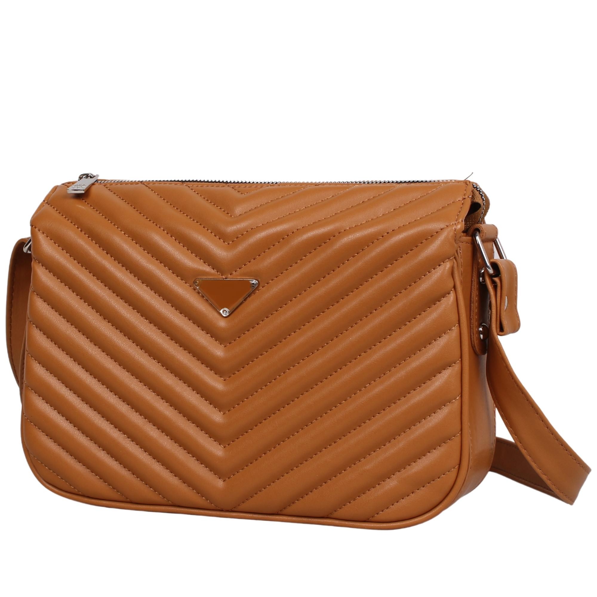 Bagacar MT1395 Camel Bayan Çapraz 3 Gözlü Omuz Çantası