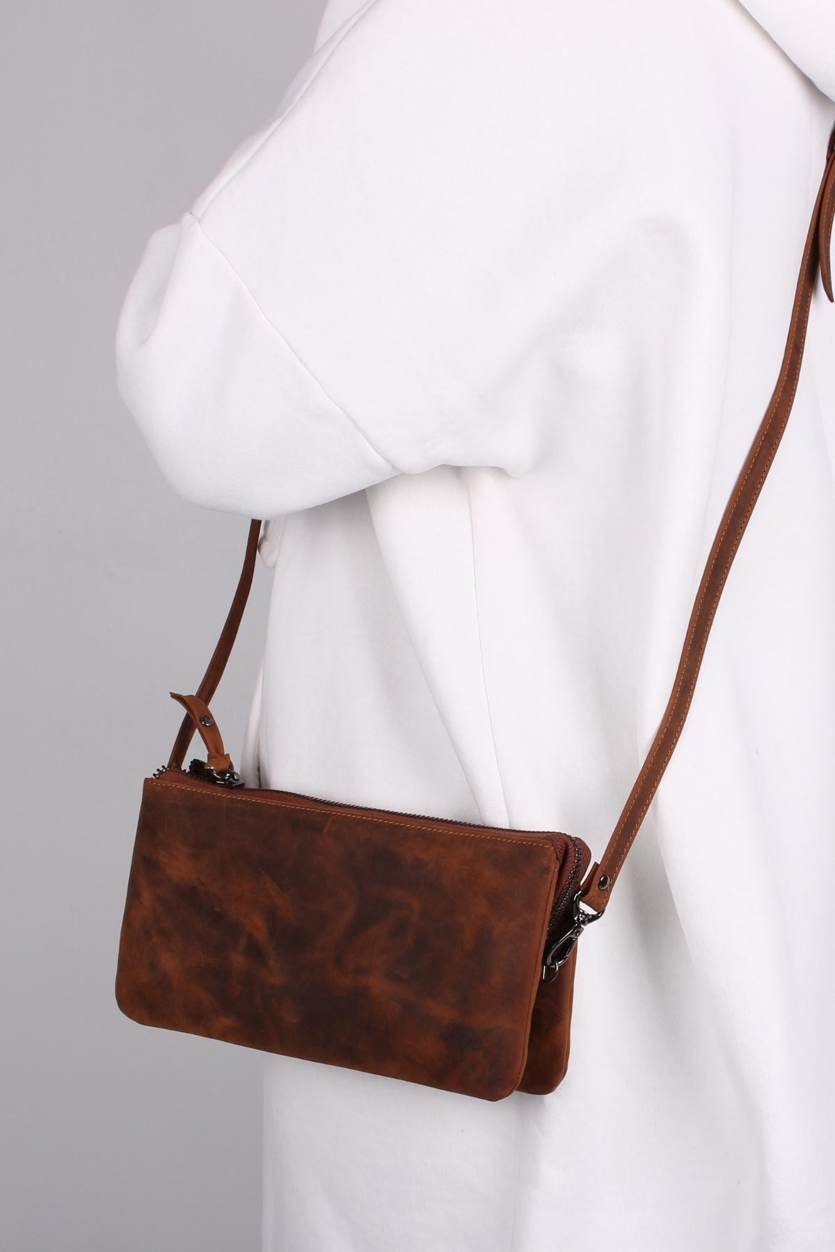 Legend Leather 2670 Taba Hakiki Deri El Portföyü ve Omuz Askılı Çapraz Çanta