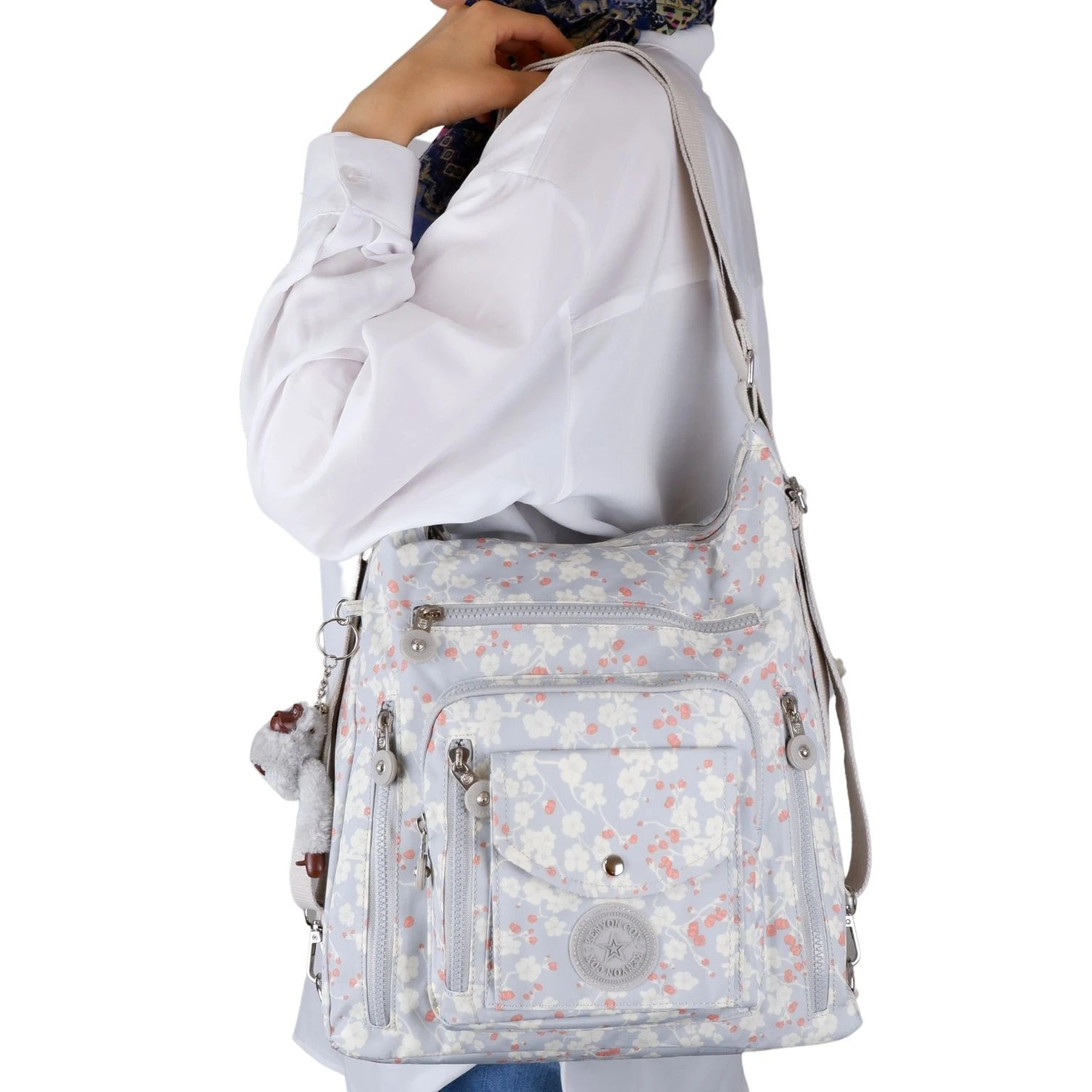 Kenyon Cox B219 Klinkır Kumaş Hafif Sırt Çantası ve Kol Çantası Çiçekli