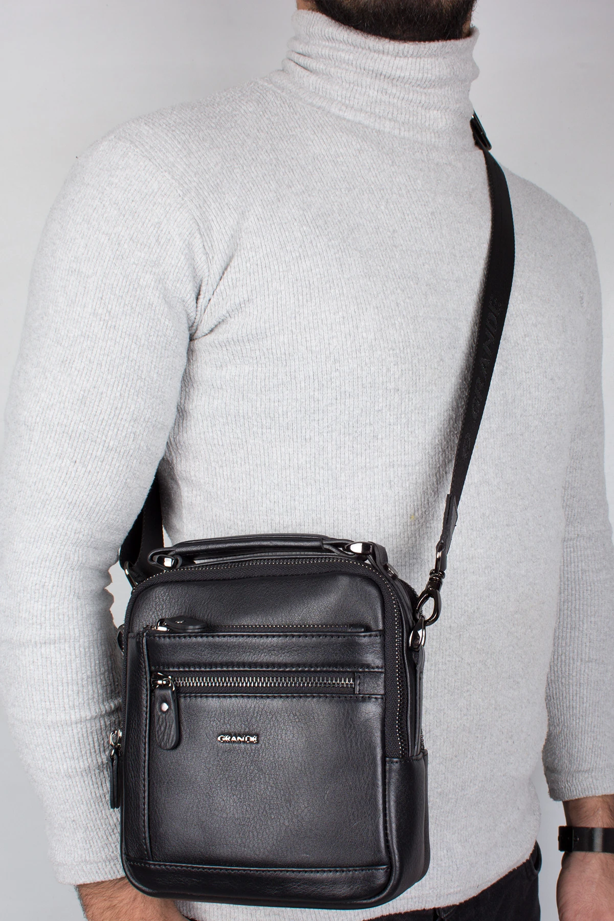 Grande 4592 Erkek Hakiki Deri El ve Postacı Çantası Siyah