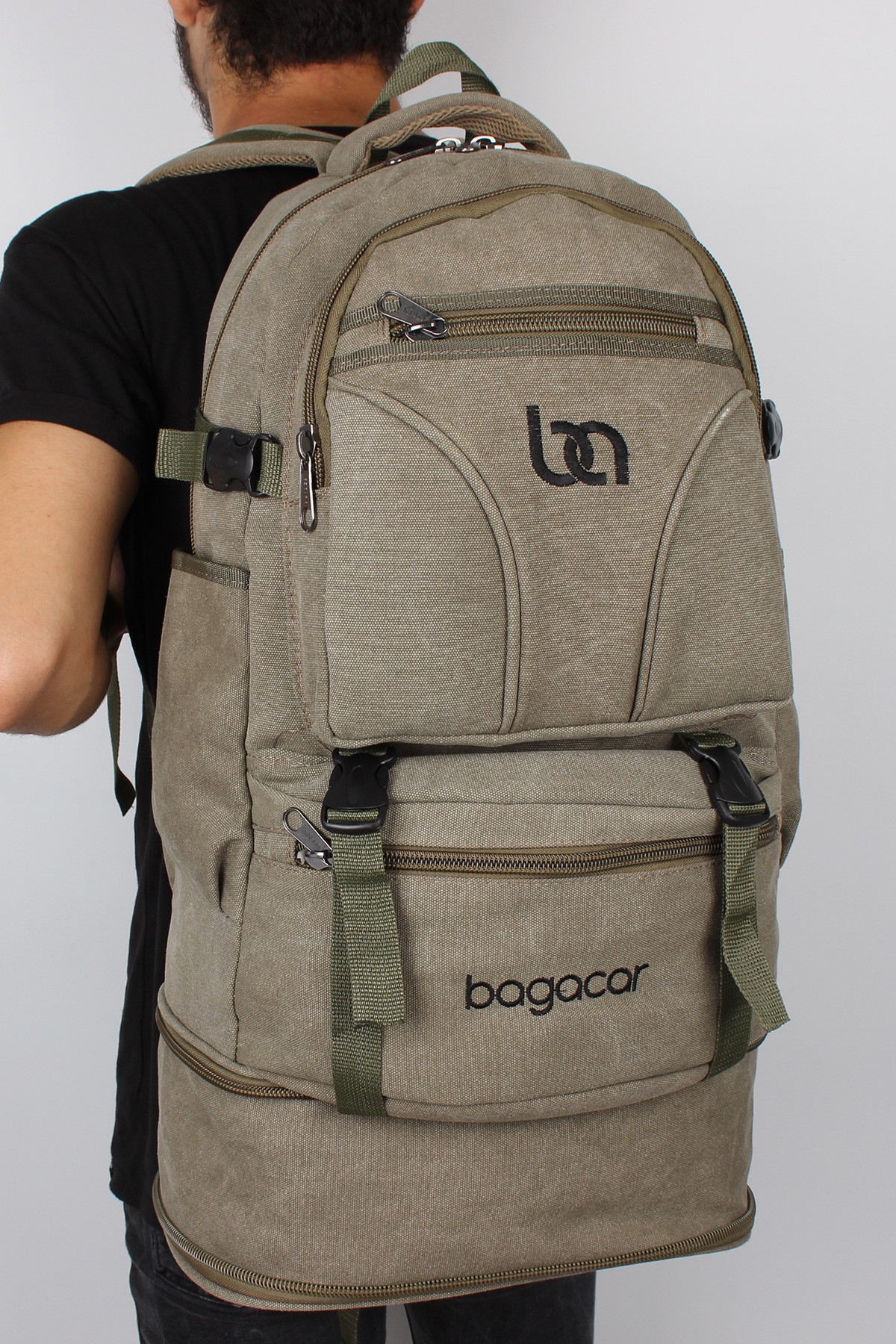 Bagacar 60 LT Haki Kanvas Laptoplu Körüklü Dağcı Sırt Çantası