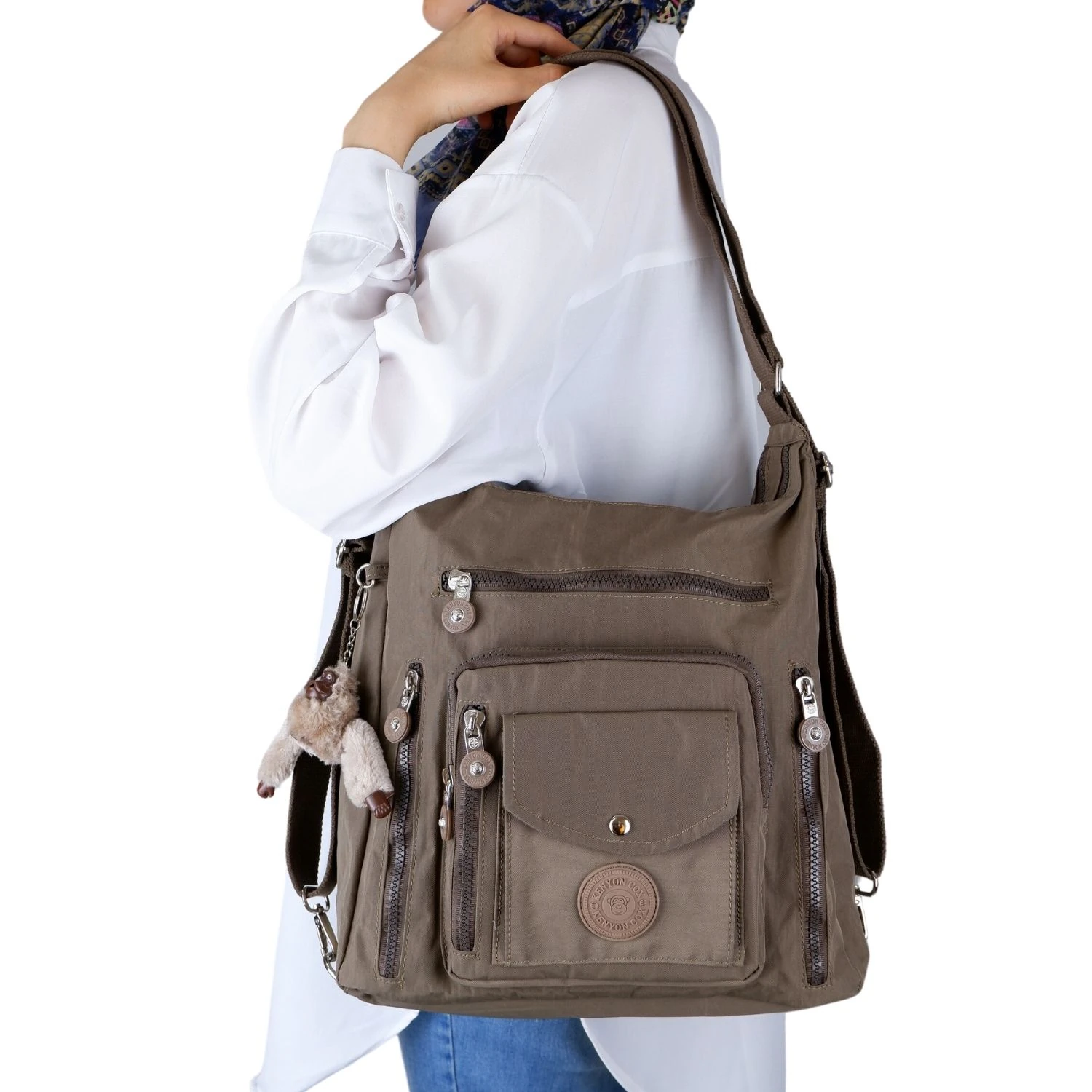 Kenyon Cox B219 Klinkır Kumaş Hafif Sırt Çantası ve Kol Çantası Kahve