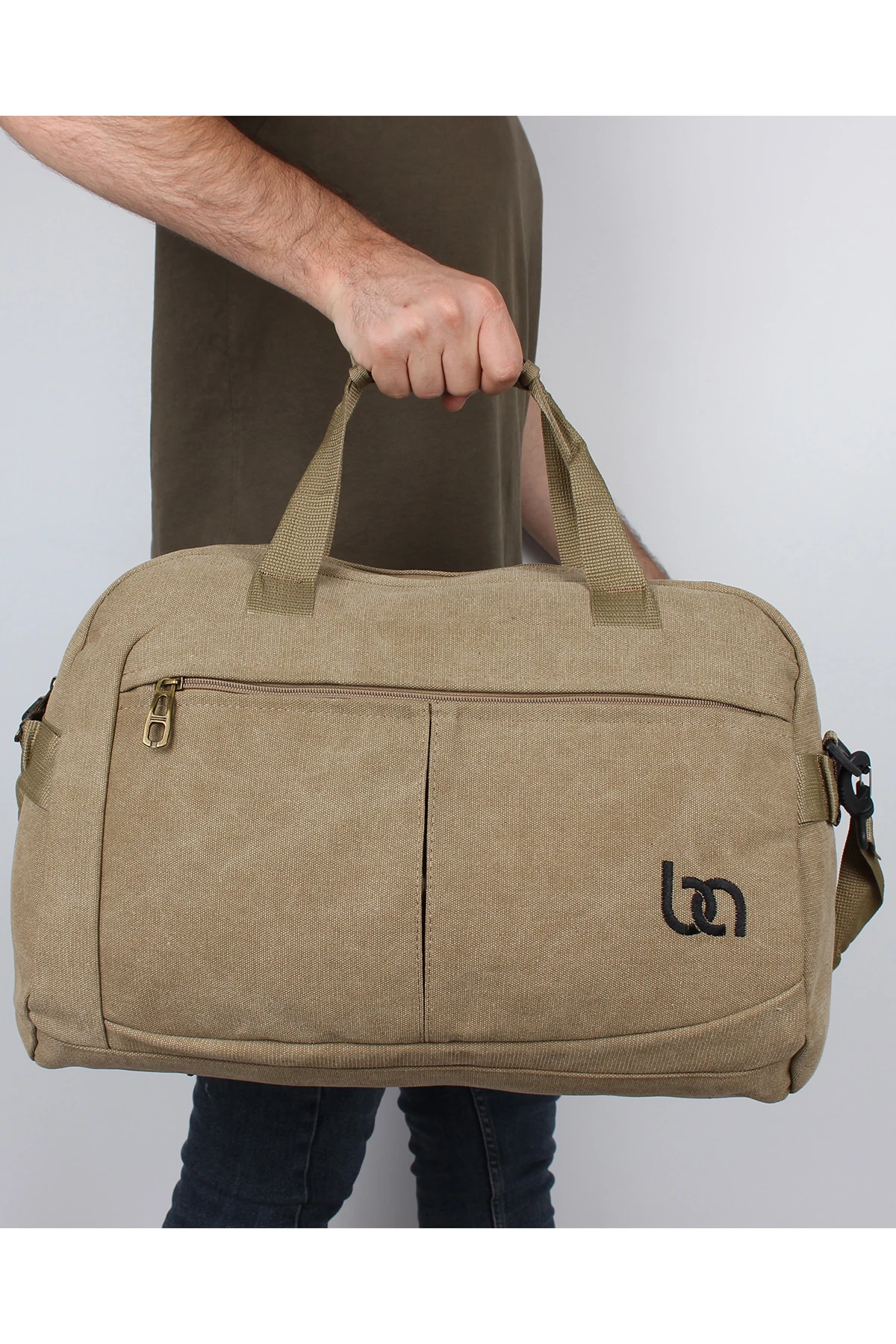 Bagacar Kanvas Bej Büyük Boy Spor ve Seyahat Çantası