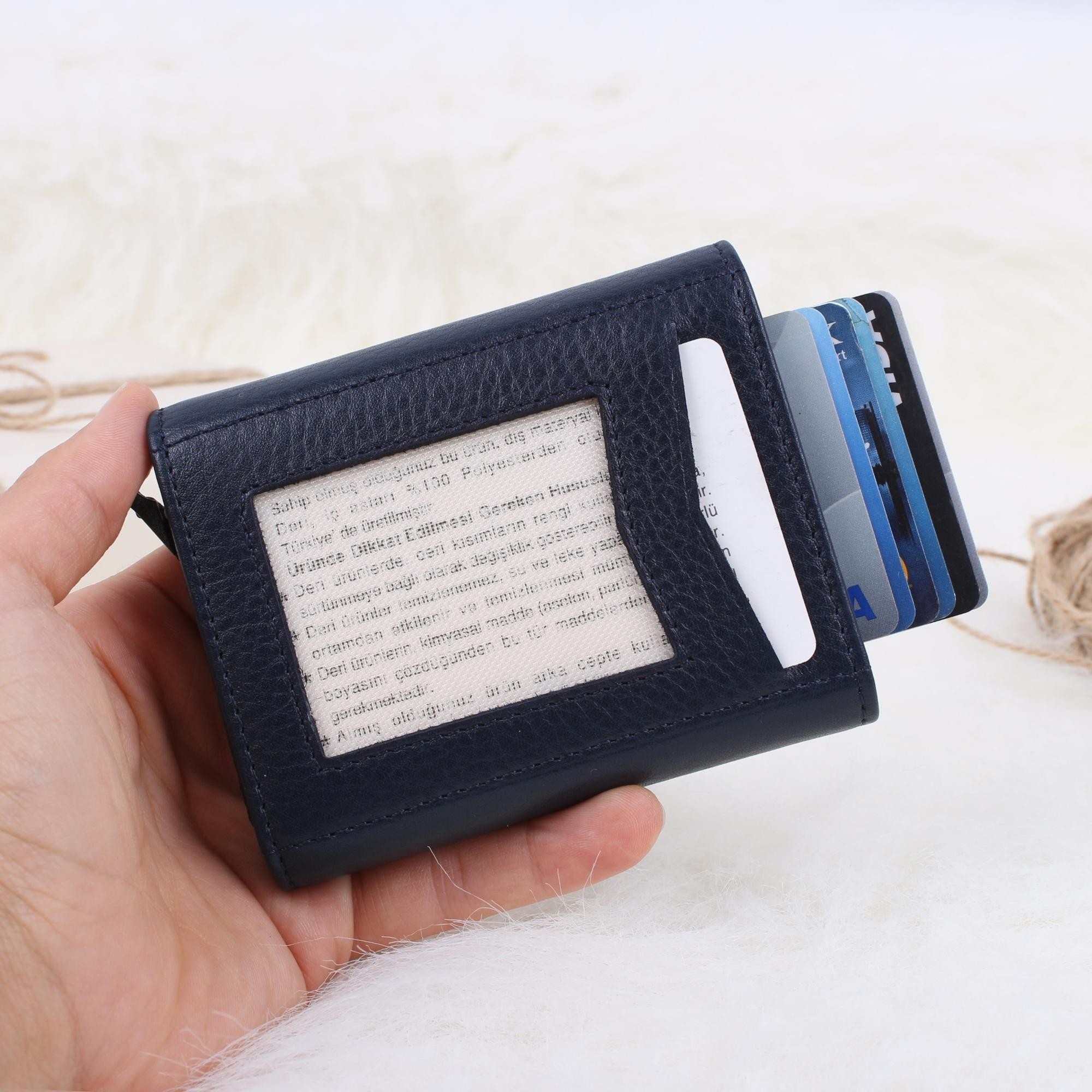 Legend Leather Erkek Lacivert Hakiki Deri Mekanizmalı Cüzdan/Kartlık