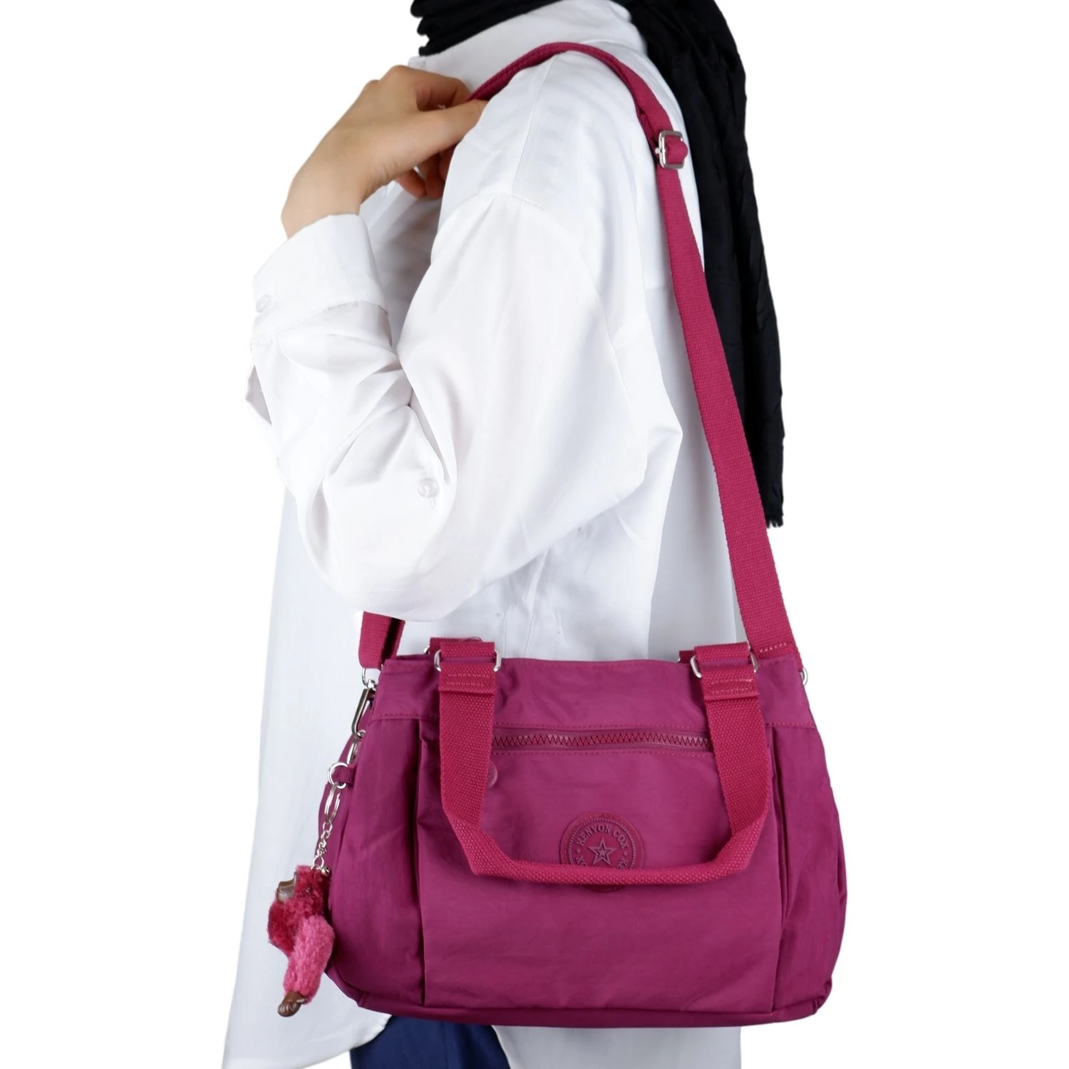 Kenyon C1112  Klinkır Kumaş Bayan Çapraz El Omuz Çantası Bordo