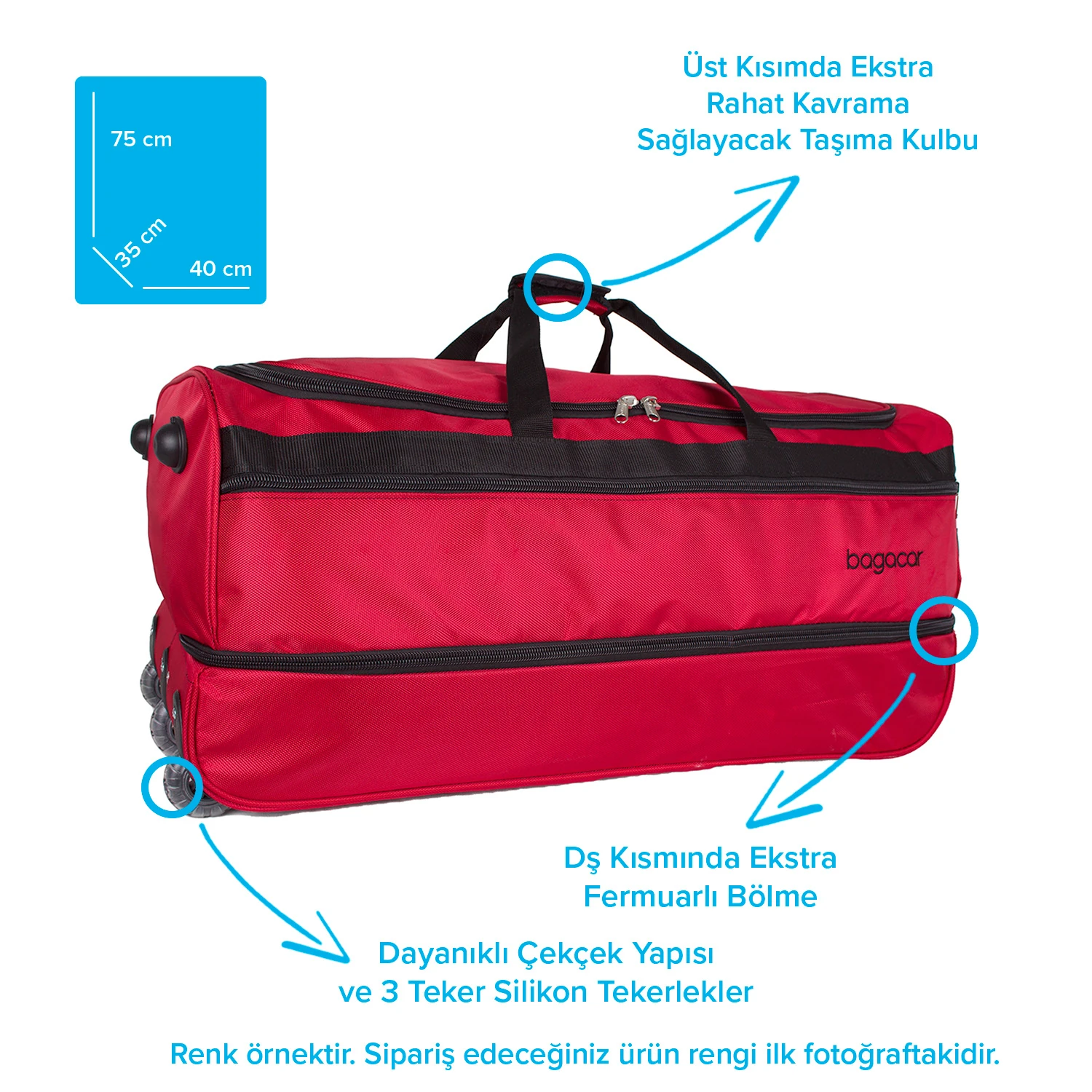 Bagacar Tekerlekli Körüklü Battal Boy Seyahat Valizi Gri