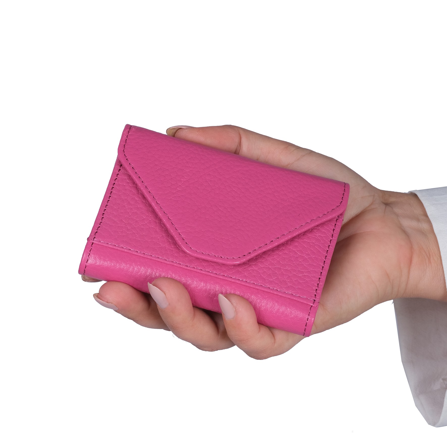 Bagacar Pembe Unısex Çok Gözlü Hakiki Deri Küçük Kartlık Cüzdan
