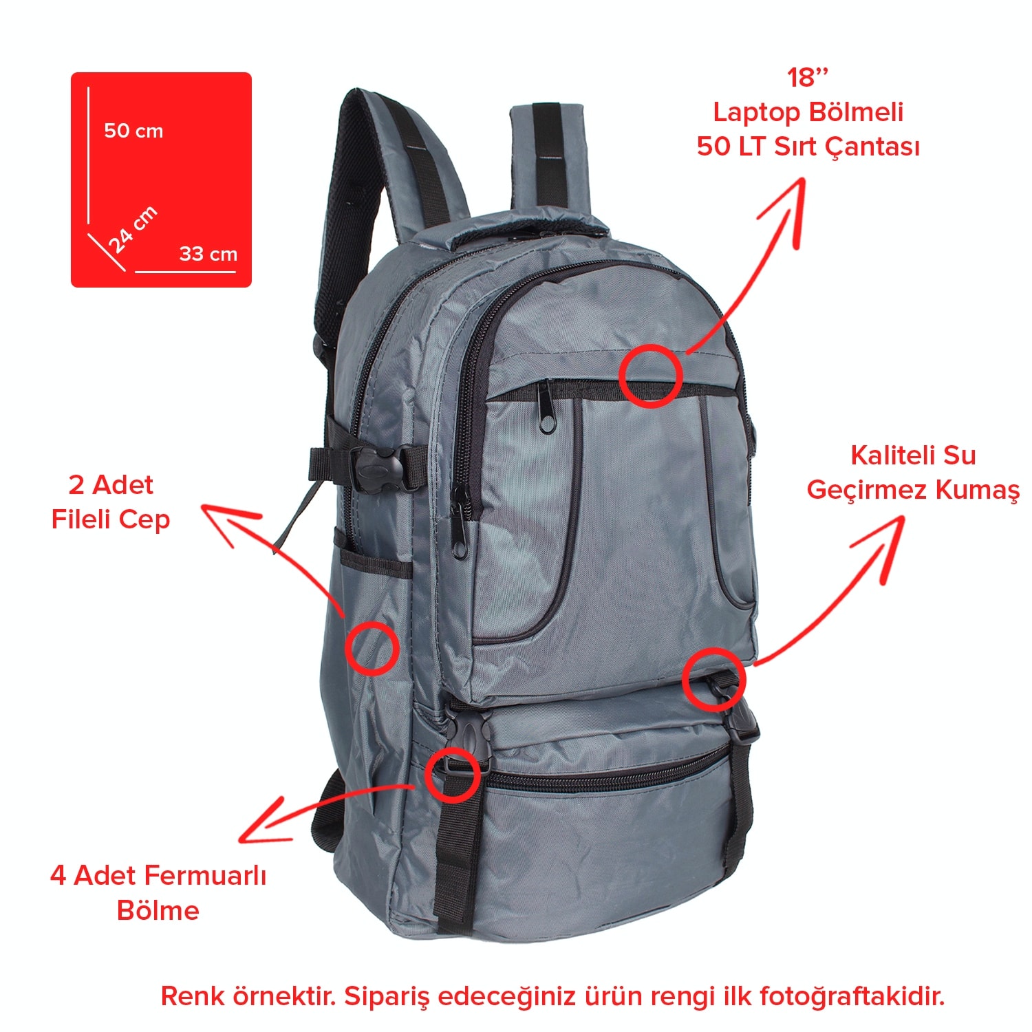 Bagacar 9052 Siyah Dağcı Sırt Çantası 50 LT 18" Laptop Bölmeli