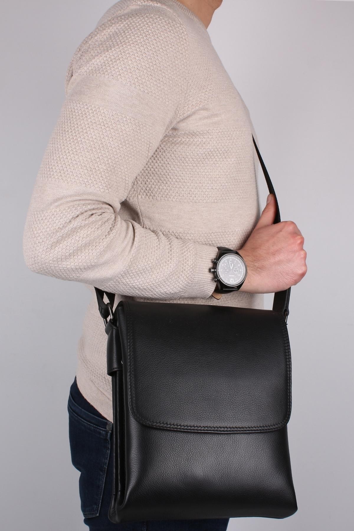 Legend Leather 4261 Siyah Hakiki Deri Erkek Postacı Çanta