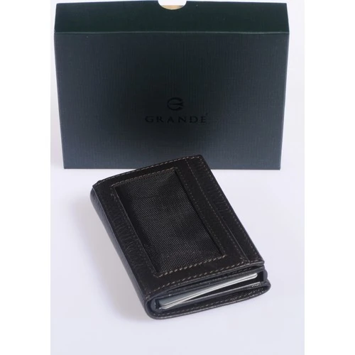 Grande 725 Unisex Hakiki Deri Mekanizmalı Kartlık  Kahve