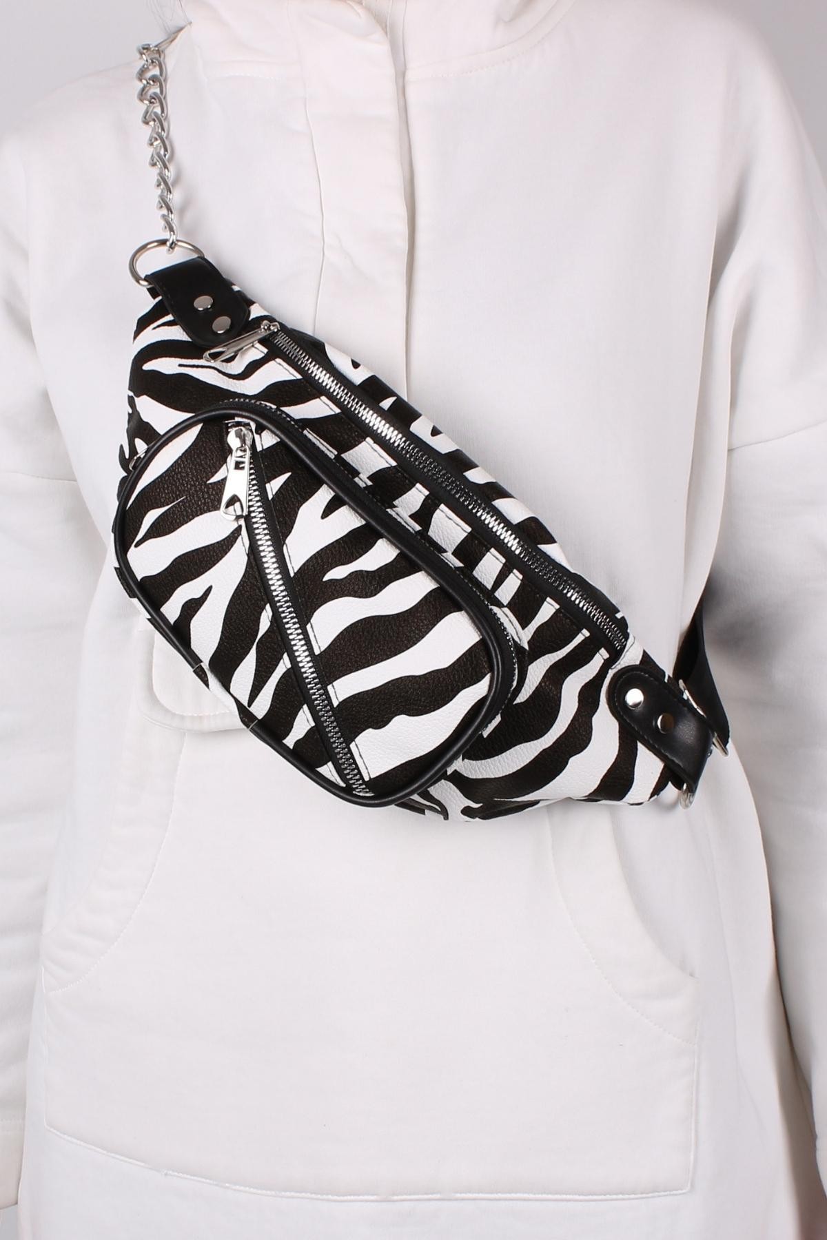Bagacar Çapraz Zebra Suni Deri Gögüs Bel Çantası