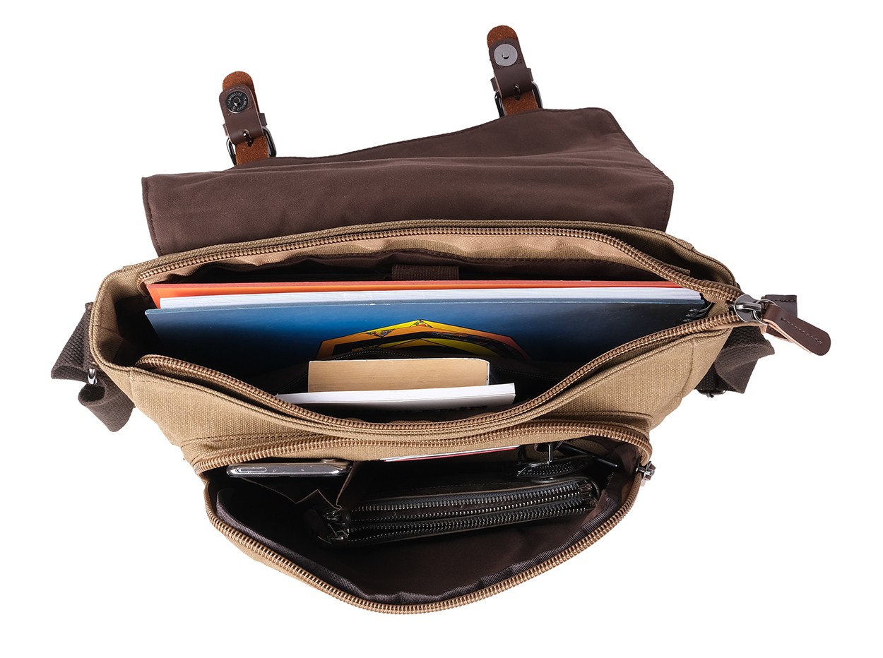 Bagacar Orjinal Kanvas Kumaş Laptop Bölmeli Unisex Çapraz Çanta Bej