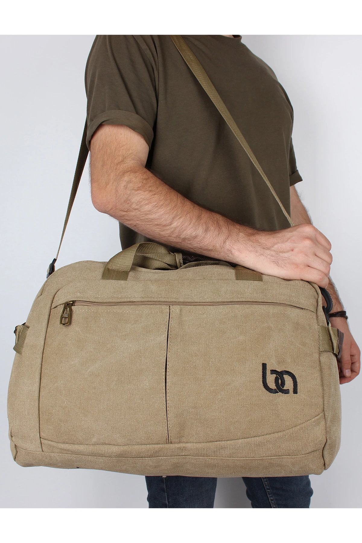 Bagacar Kanvas Bej Büyük Boy Spor ve Seyahat Çantası
