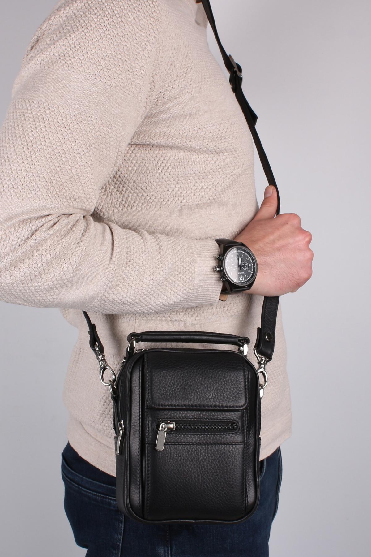 Legend Leather 4586 Siyah Hakiki Deri Erkek Portföy El Ve Omuz Çantası