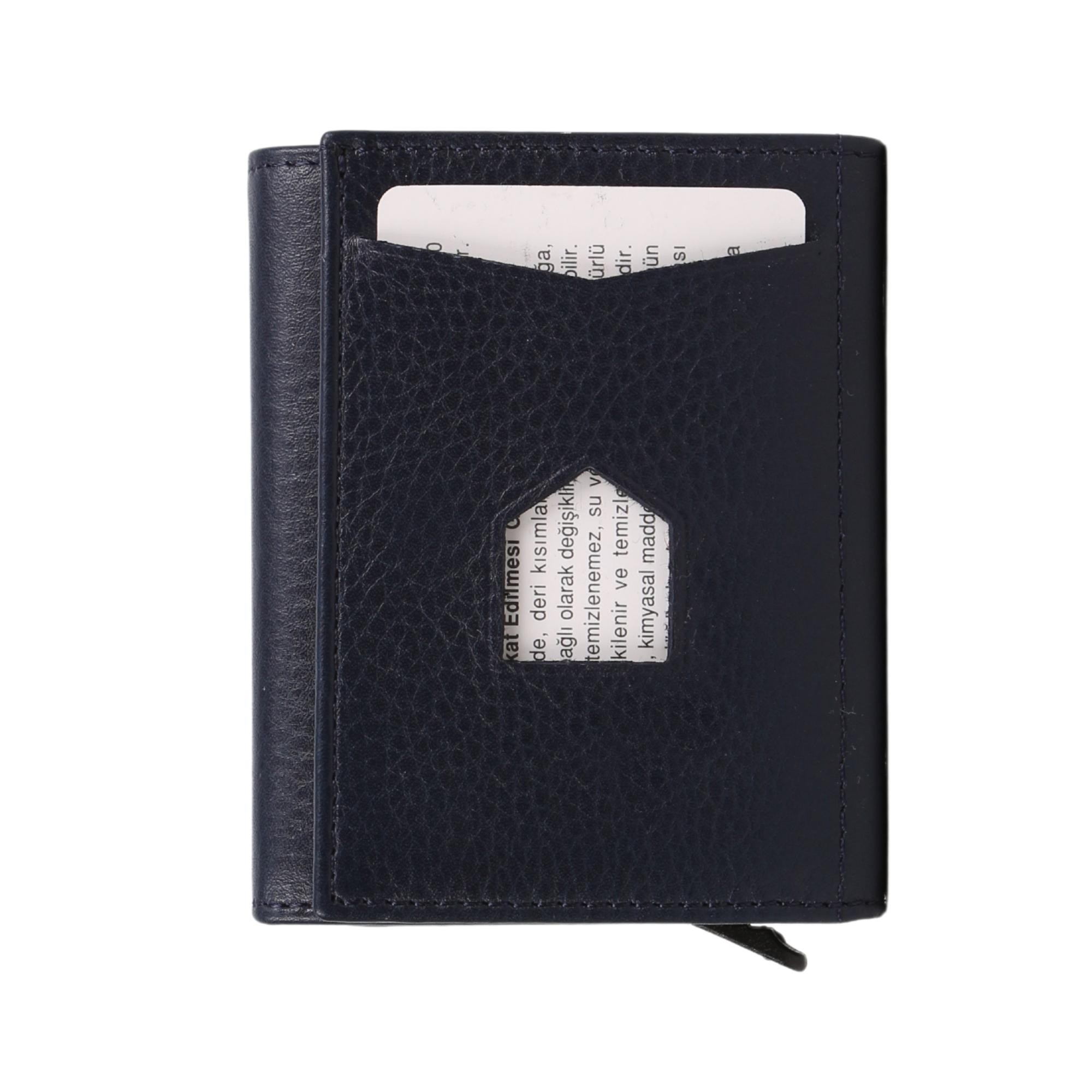 Legend Leather Erkek Lacivert Hakiki Deri Mekanizmalı Cüzdan/Kartlık