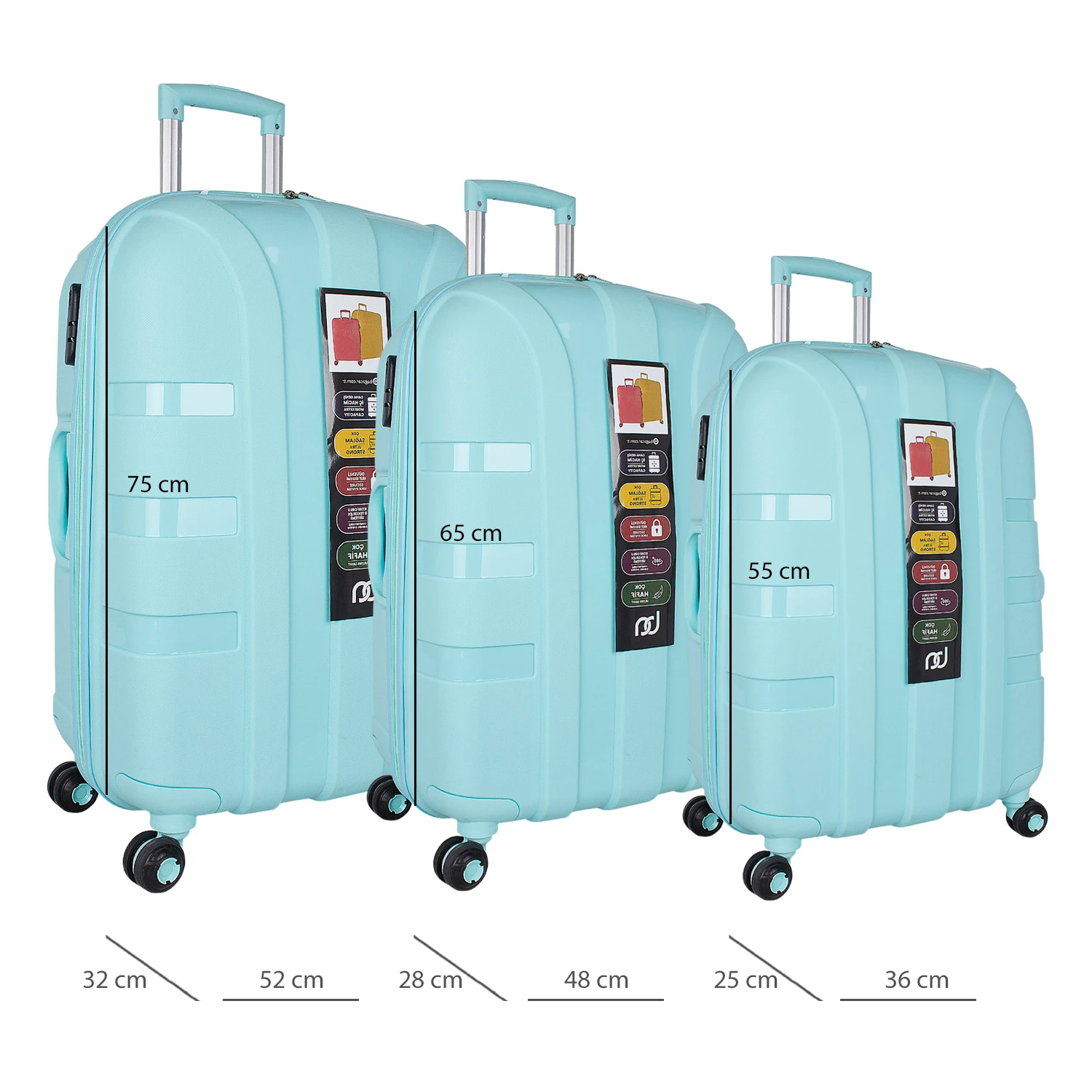 Bagacar IV Sert Silikon Kırılmaz 3lü Valiz Seti Su Yeşili