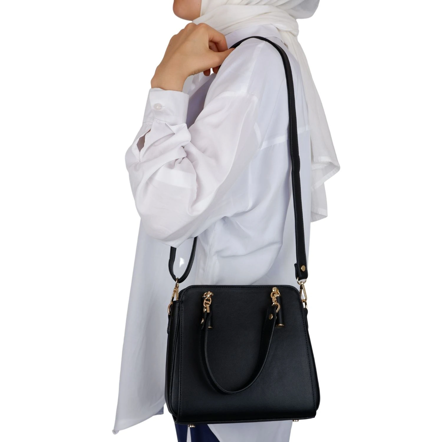 Bagacar 828 Siyah Suni Deri Bayan Çapraz El ve Omuz Çantası