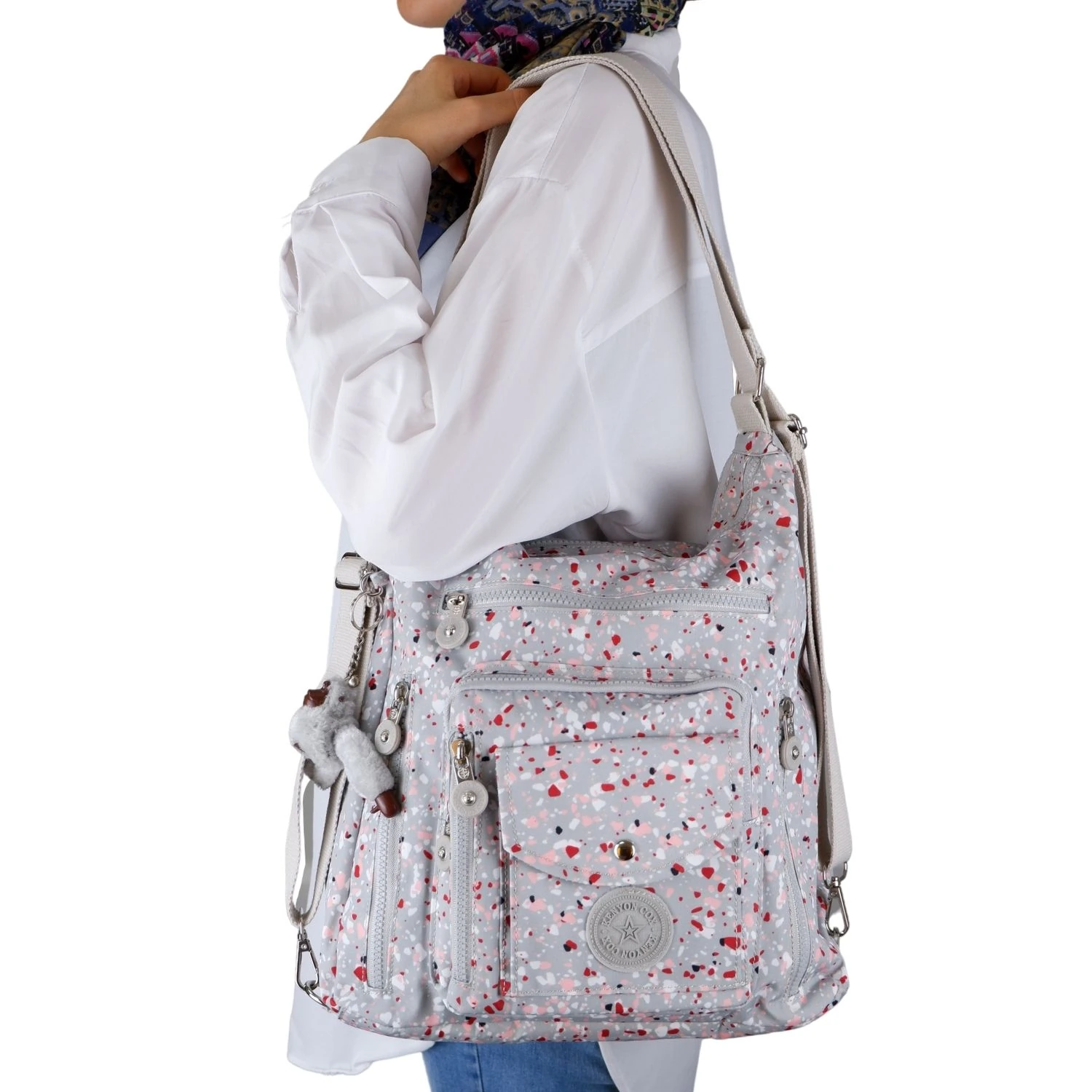 Kenyon Cox B219 Klinkır Kumaş Hafif Sırt Çantası ve Kol Çantası Desenli