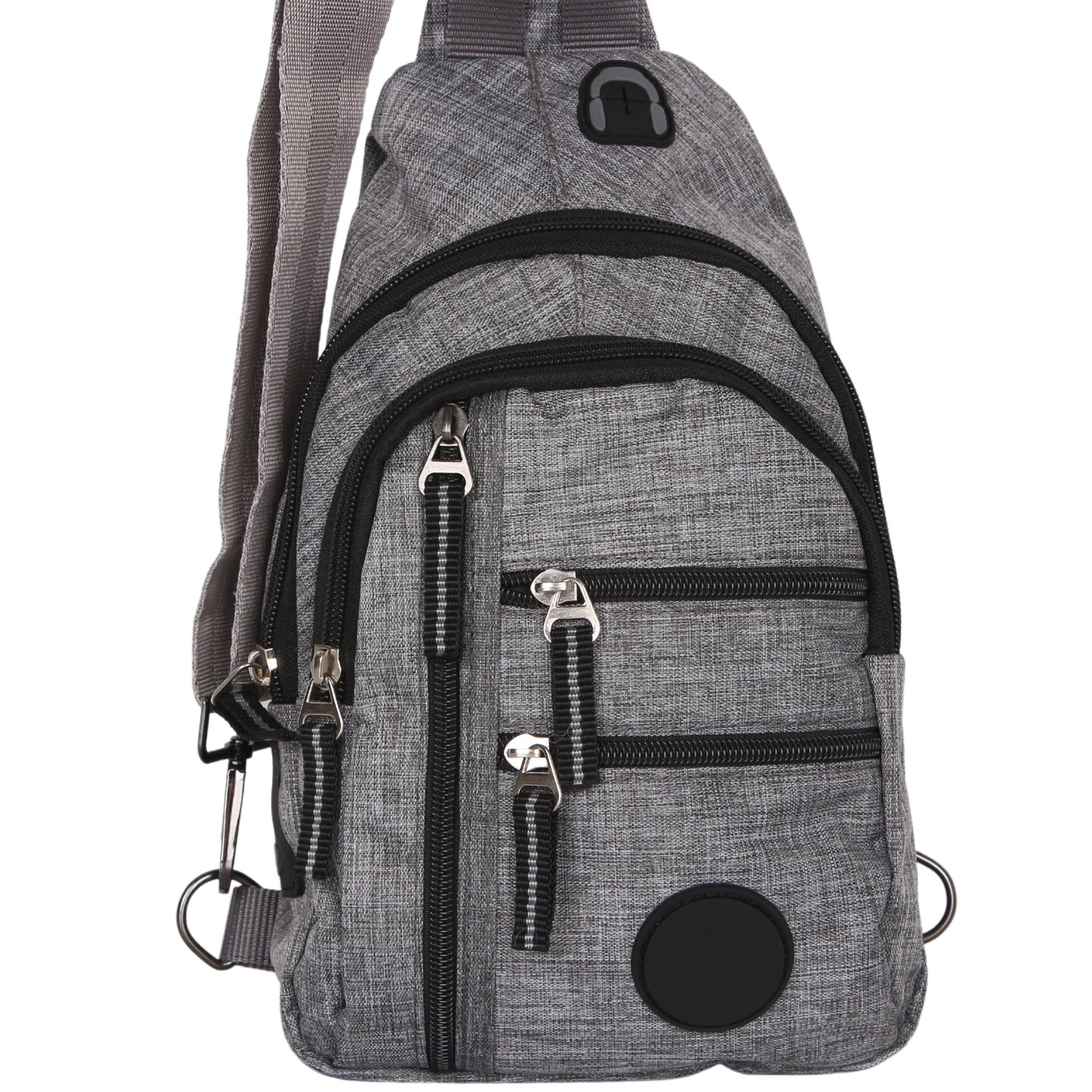 Bagacar NP Çok Gözlü Kulaklıklı Unisex Body Bag Çapraz Gri Çanta