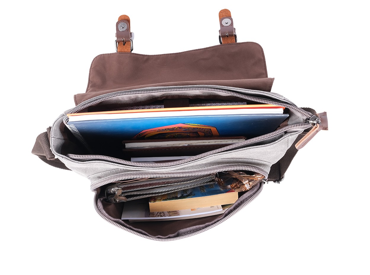 Bagacar Orjinal Kanvas Kumaş Laptop Bölmeli Unisex Çapraz Çanta Gri