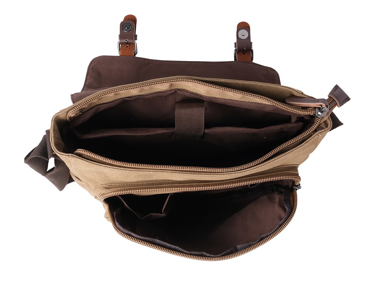 Bagacar Orjinal Kanvas Kumaş Laptop Bölmeli Unisex Çapraz Çanta Bej