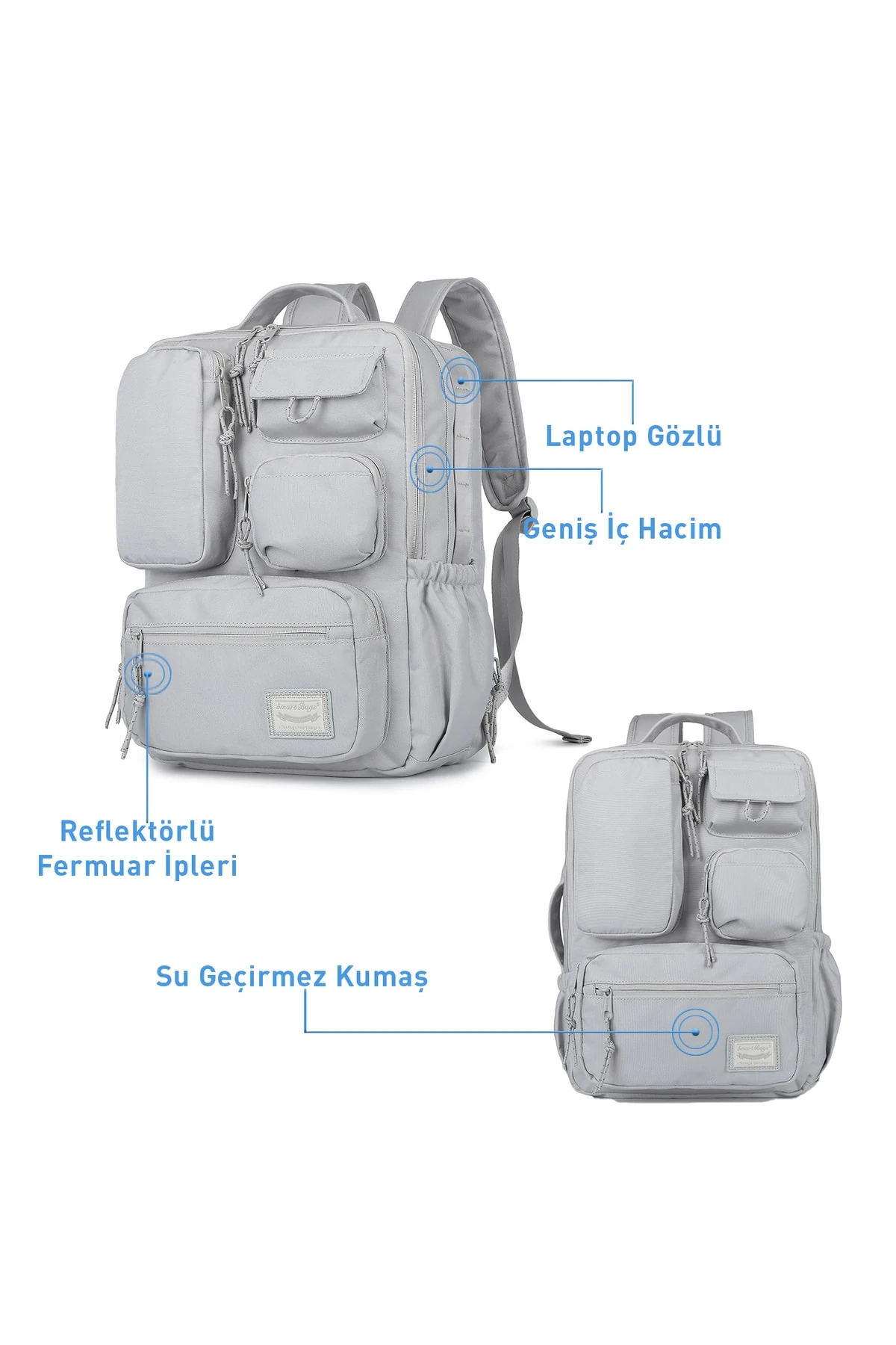 Bagacar Smart Bag 3210 Okul ve Günlük Laptop Bölmeli Sırt Çantası Koyu Gri