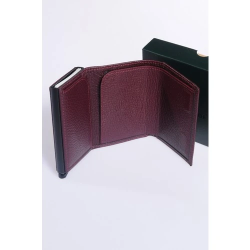 Grande 725 Unisex Hakiki Deri Mekanizmalı Kartlık  Bordo