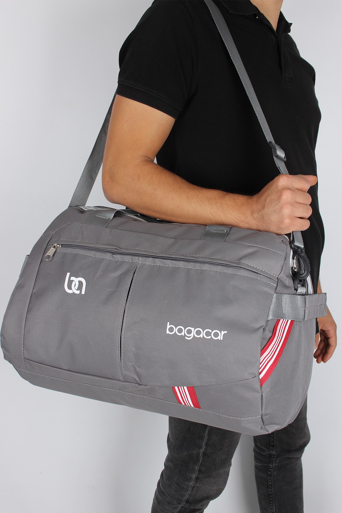 Bagacar Düz Gri Büyük Boy Spor ve Seyahat Çantası