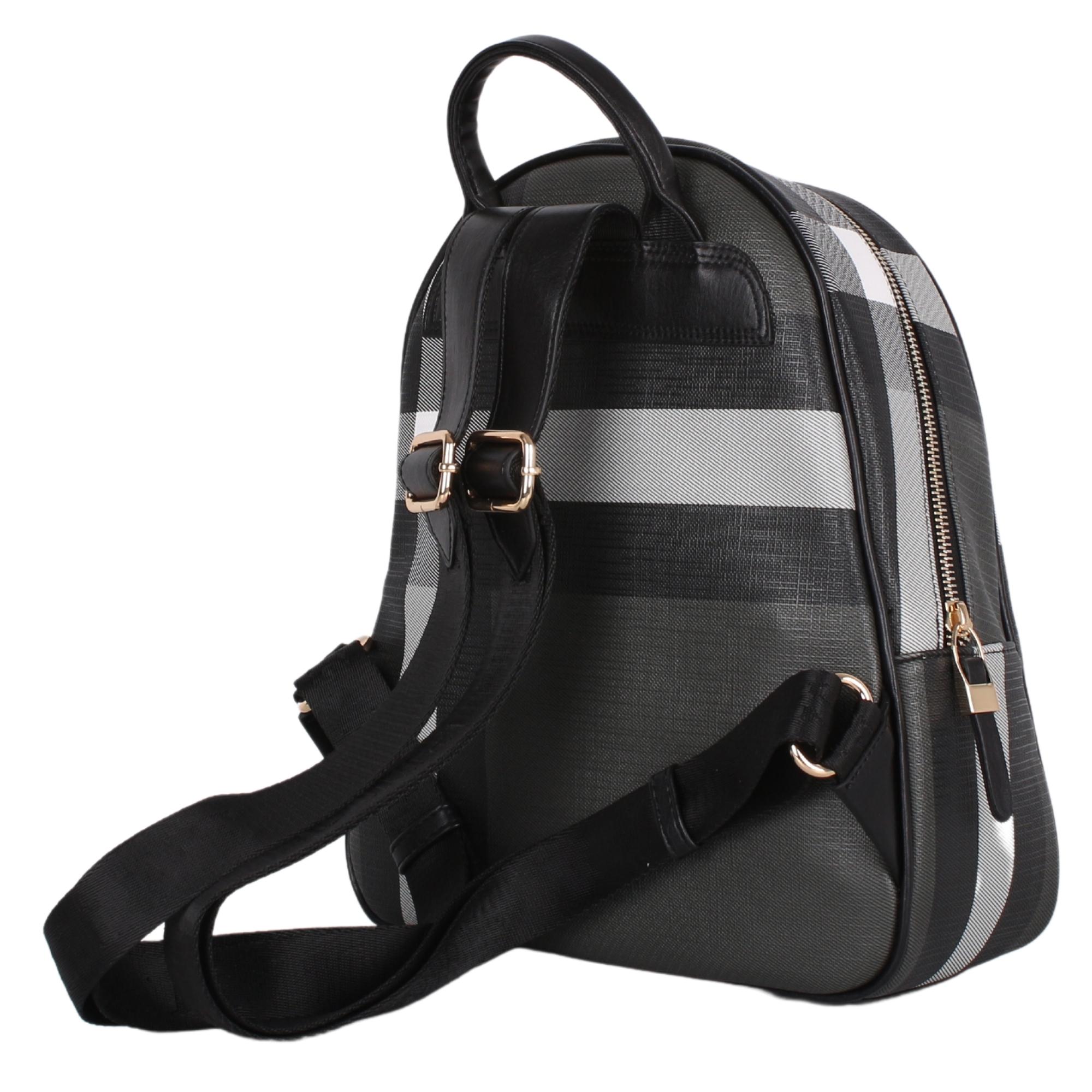 Bagacar 1063 Ekose Siyah Siyah Bayan Suni Deri Sırt Çantası