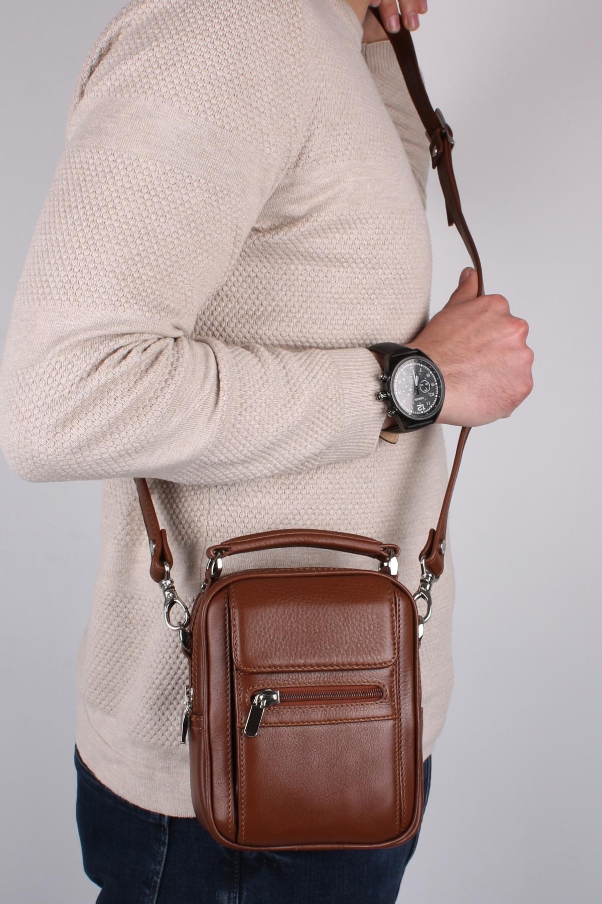 Legend Leather 4586 Taba Hakiki Deri Erkek Portföy El Ve Omuz Çantası