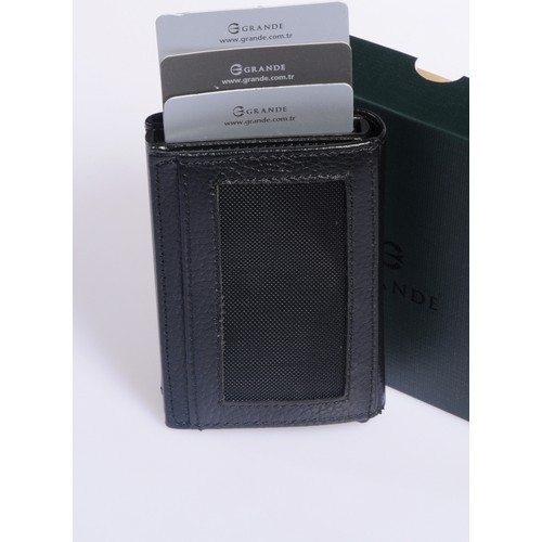 Grande 725 Unisex Hakiki Deri Mekanizmalı Kartlık  Siyah