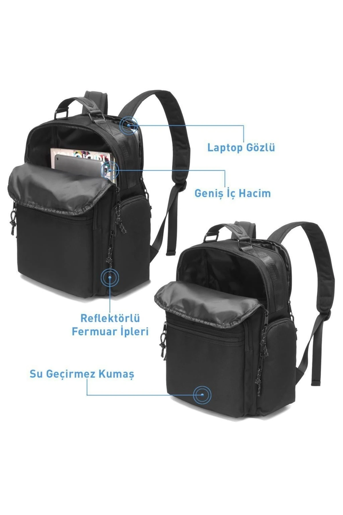 Bagacar Smart Bag 3124 Okul ve Günlük Laptop Bölmeli Sırt Çantası Siyah