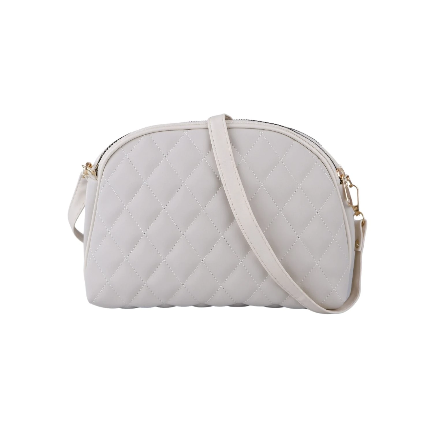 Bagacar Kapitone Şık Bayan Çapraz El ve Omuz Çantası Krem