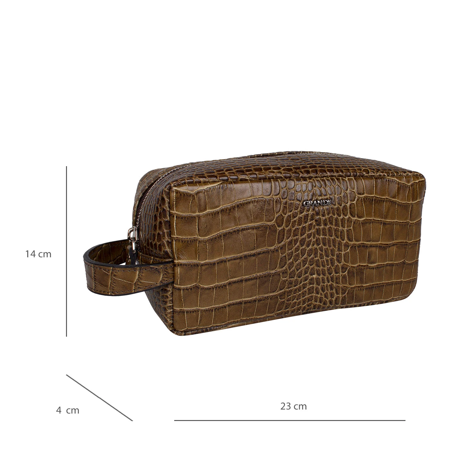 Grande 4281 Hakiki Deri Unisex El Portföy Çantası Kroko Kahve