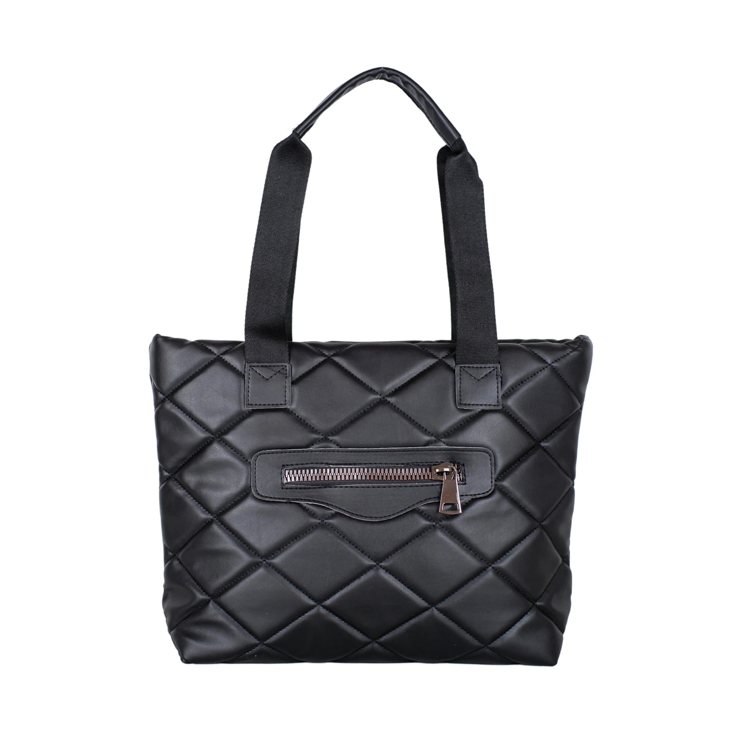 Bagacar Şişme Puf Yumuşak Hafif Deri Kapitone Geniş Kol ve Omuz Çantası Siyah