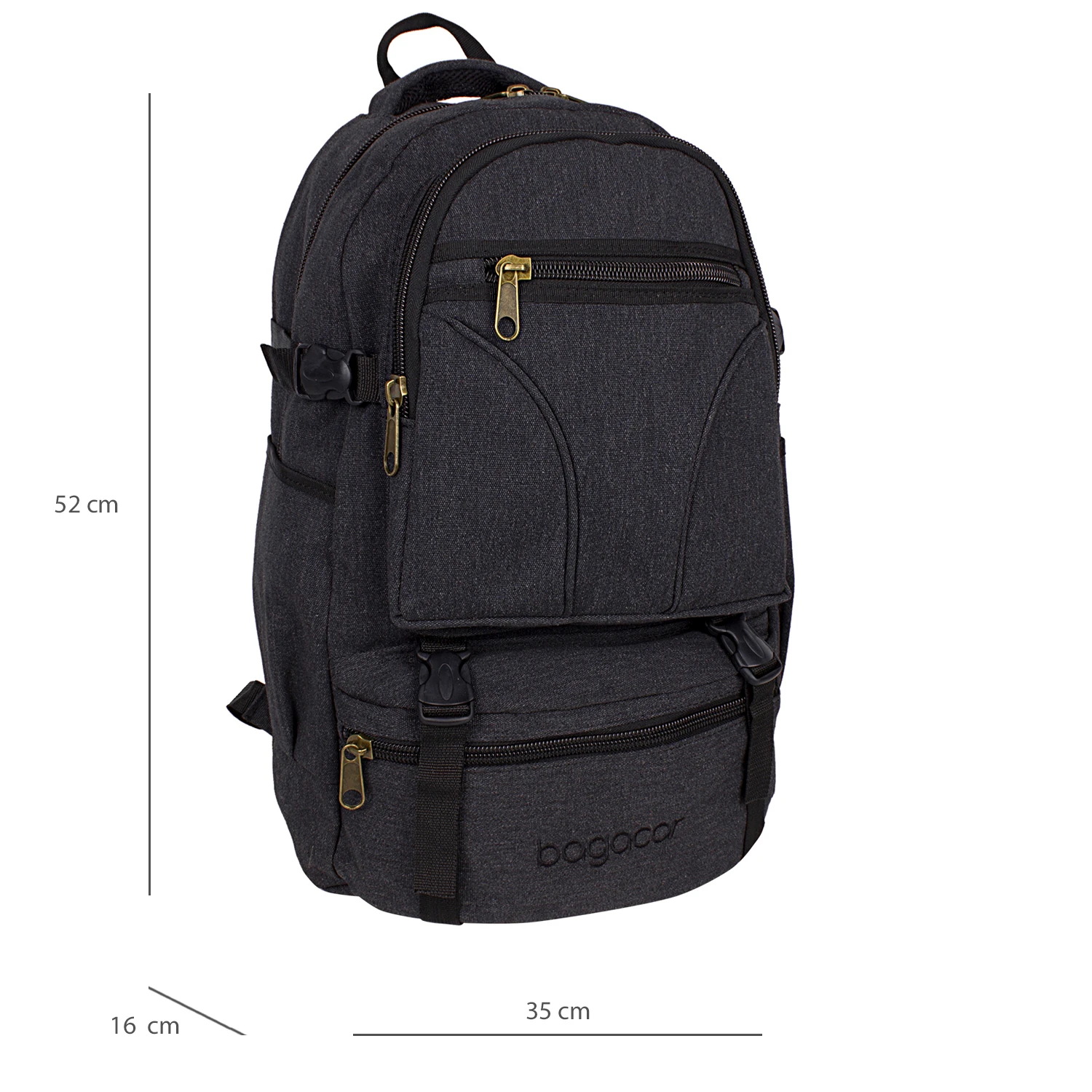 Bagacar Dağcı ve Trekking Kanvas Kumaş Sırt Çantası Siyah