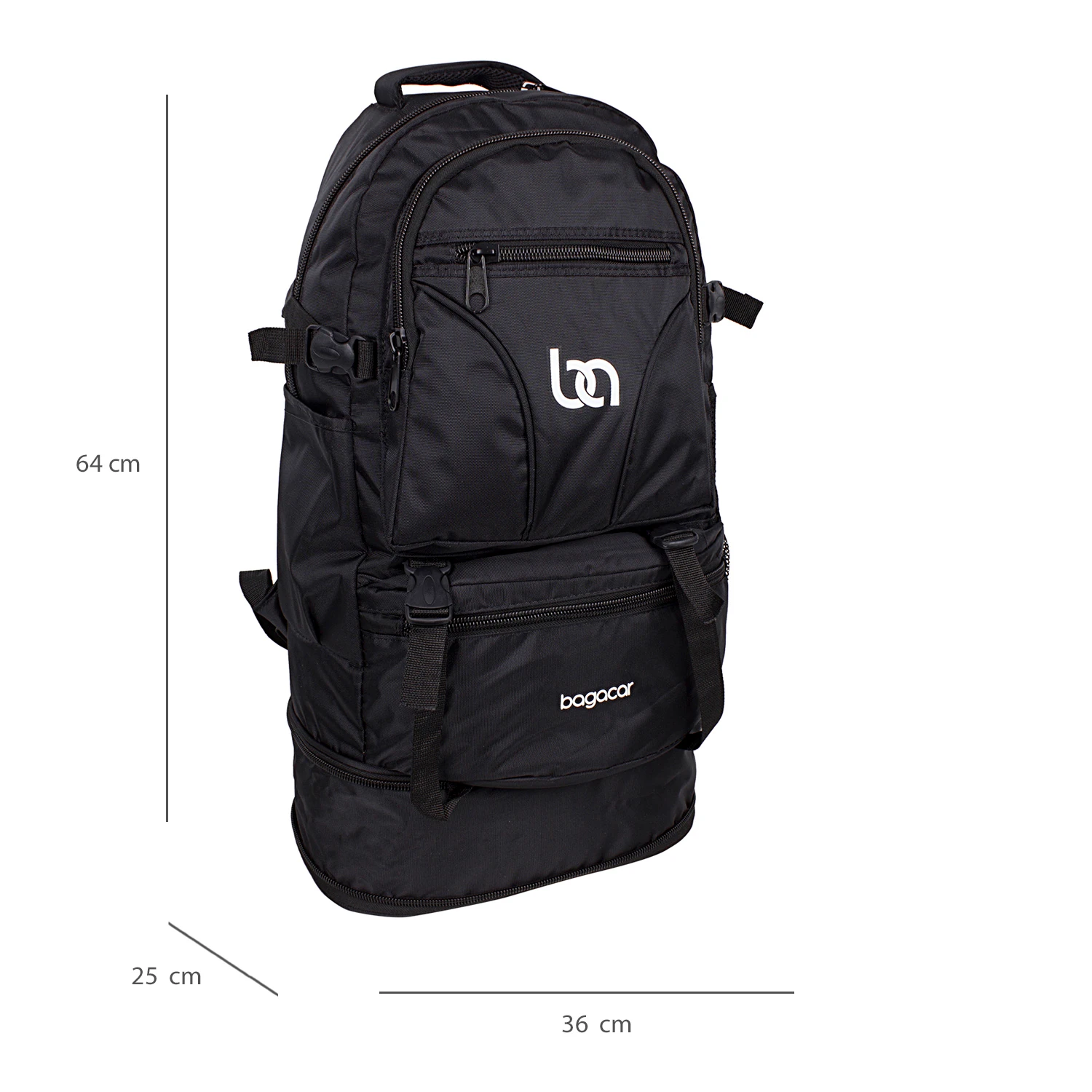 Bagacar 60 LT Laptop Bölmeli Körüklü Dağcı Sırt Çantası Siyah