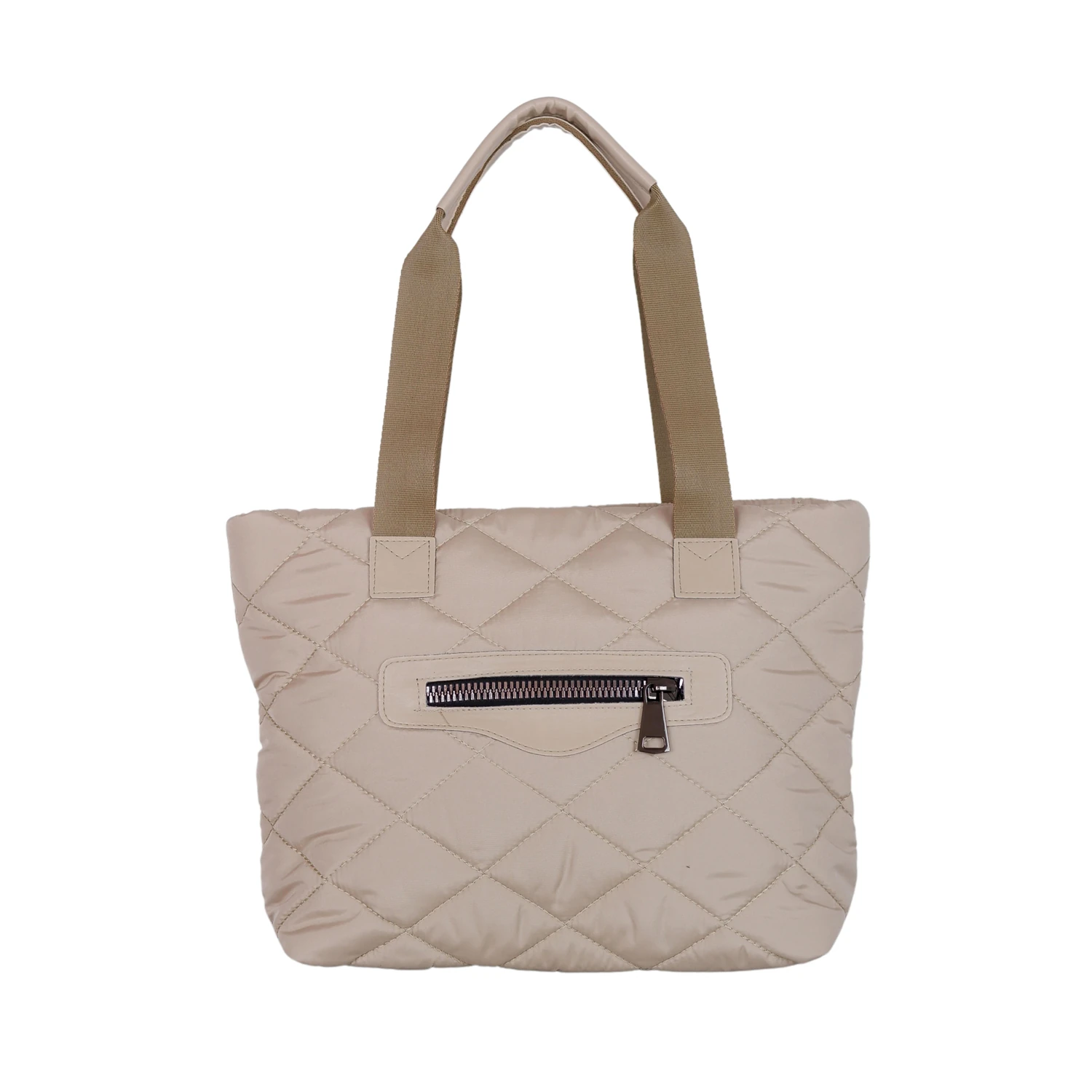 Bagacar Şişme Puf Yumuşak Hafif Kumaş Kapitone Geniş Kol ve Omuz Çantası Bej