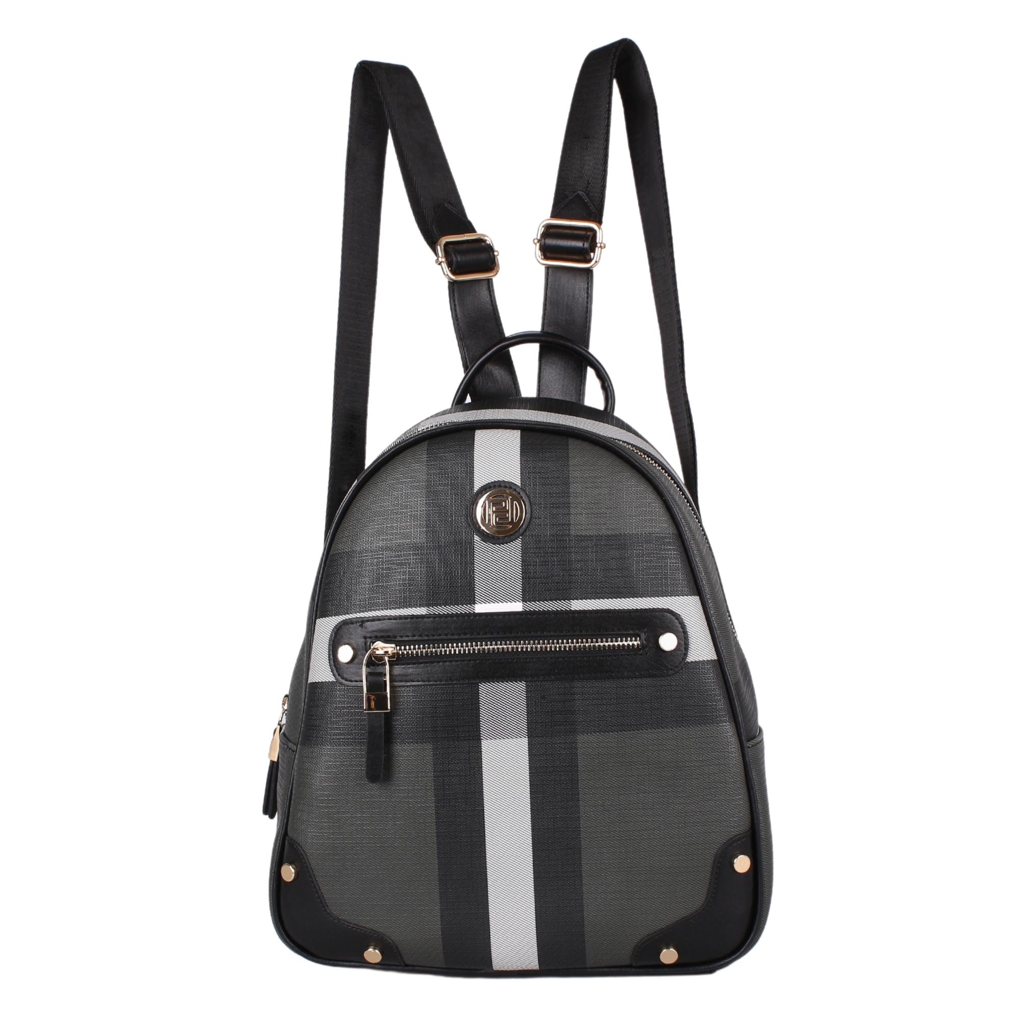 Bagacar 1063 Ekose Siyah Siyah Bayan Suni Deri Sırt Çantası