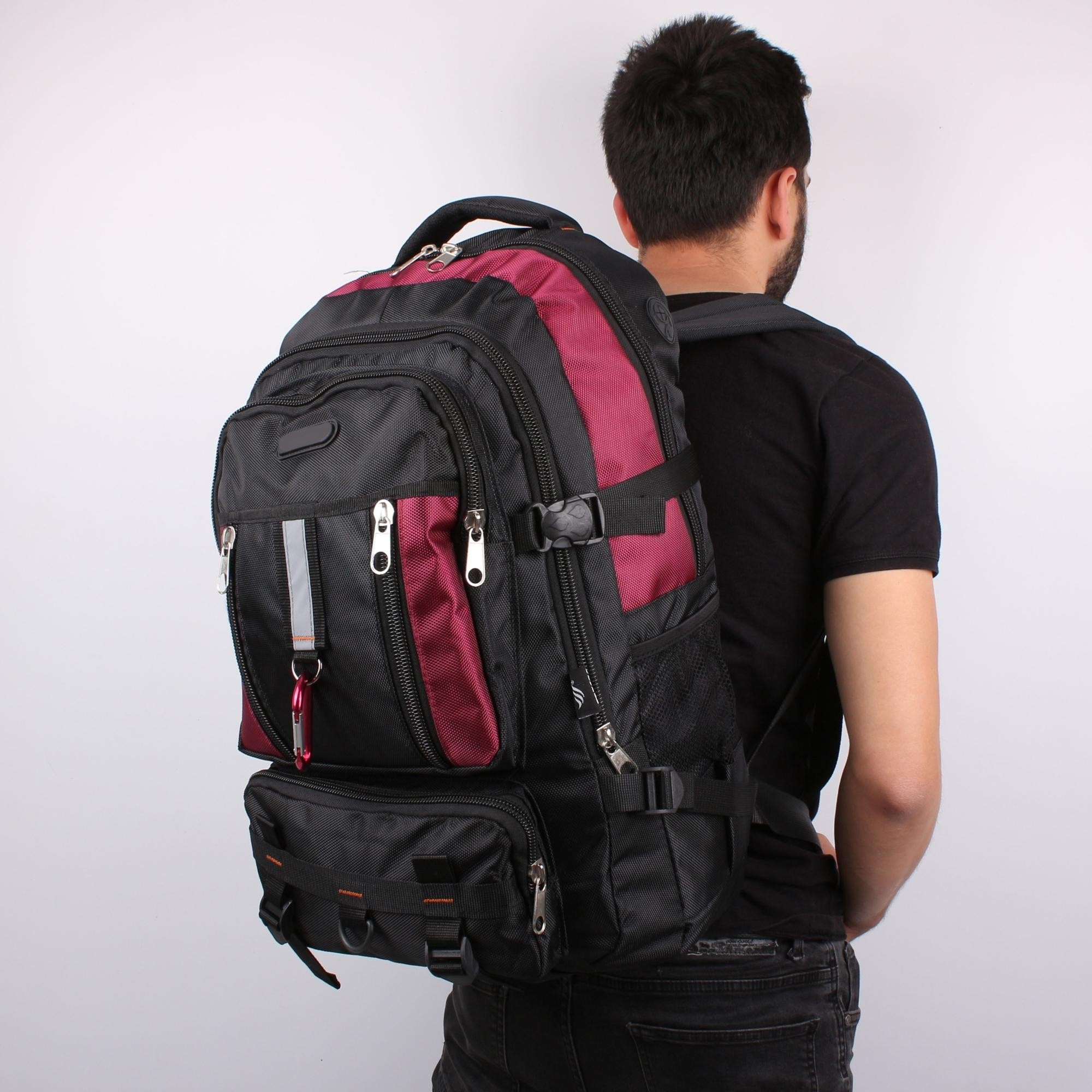 Bagacar IZDAG Siyah Bordo Seyahat Sırt Çantası 60 LT 17" Laptop Bölmeli