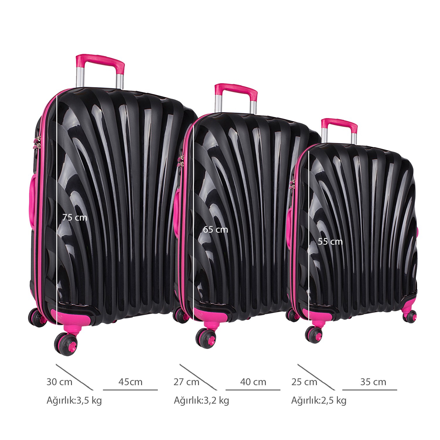 Bagacar Shell Silikon Kırılmaz Orta Boy Valiz Siyah Pembe
