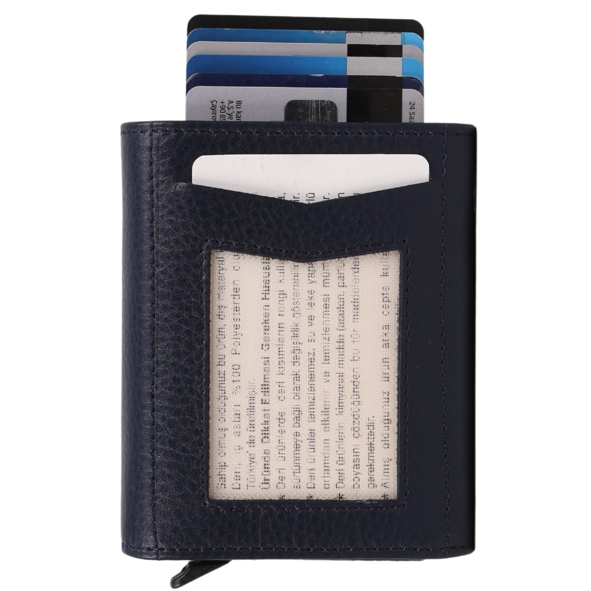 Legend Leather Erkek Lacivert Hakiki Deri Mekanizmalı Cüzdan/Kartlık