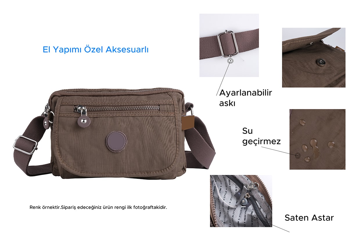 Bagacar 215 Klinkır Kaliteli Kumaş Bayan Çapraz Omuz Çantası Gri