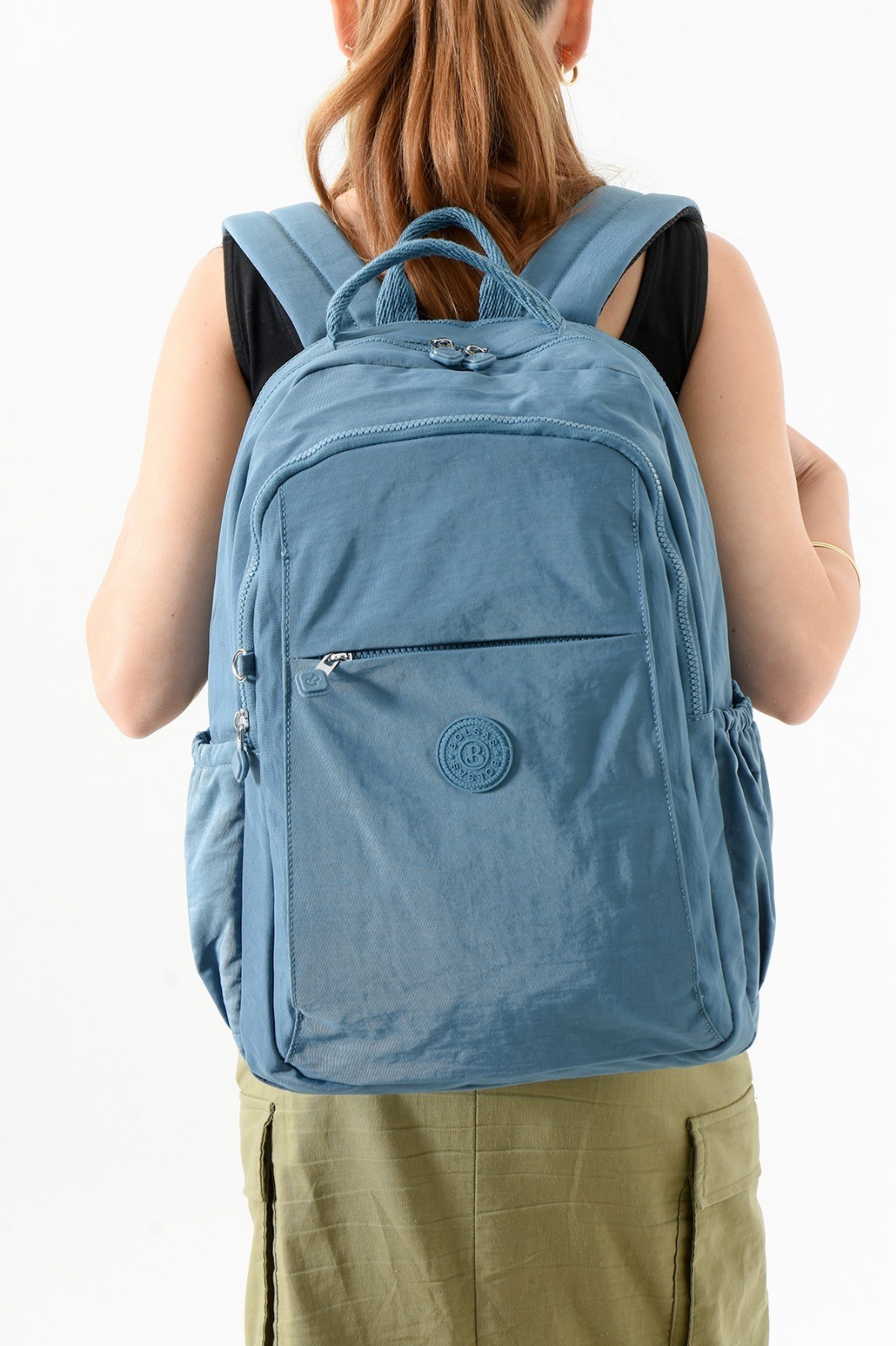 Bagacar Bolsas 1092 Su Geçirmez İthal Krinkıl Kumaş Laptop Bölmeli Okul ve Günlük Sırt Çantası Mavi