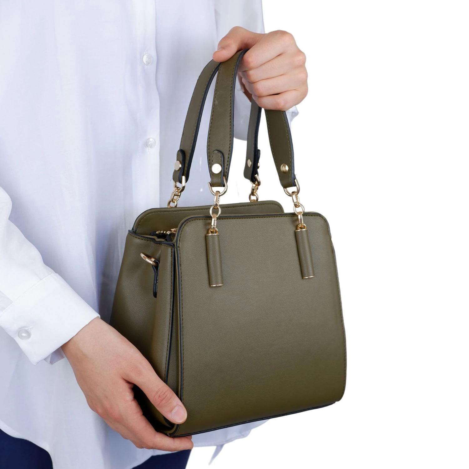 Bagacar 828 Haki Suni Deri Bayan Çapraz El ve Omuz Çantası