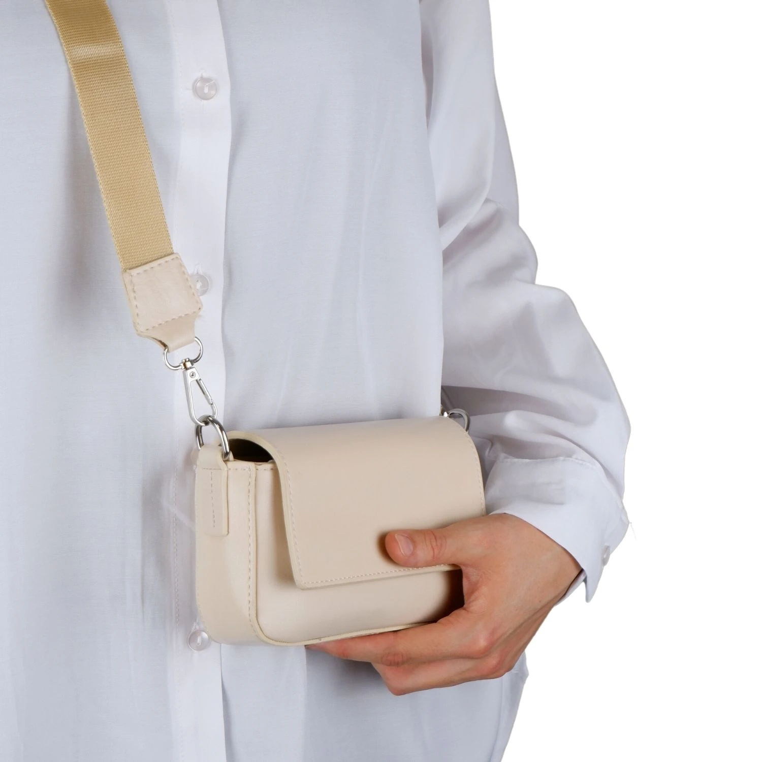 Bagacar Kapaklı Mini Şık Bayan Çapraz El ve Omuz Çantası Bej