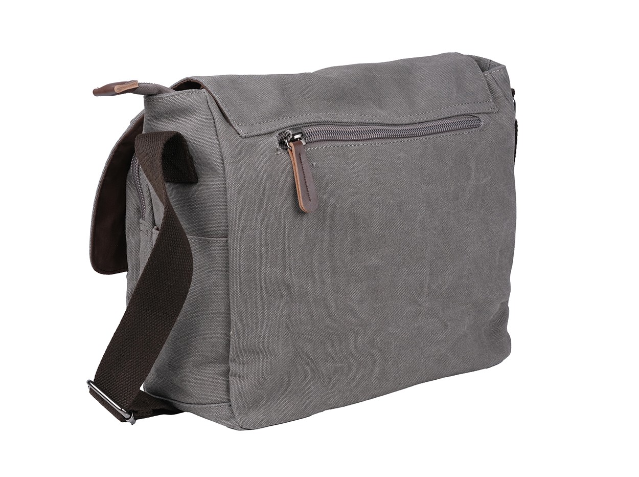 Bagacar Orjinal Kanvas Kumaş Laptop Bölmeli Unisex Çapraz Çanta Gri
