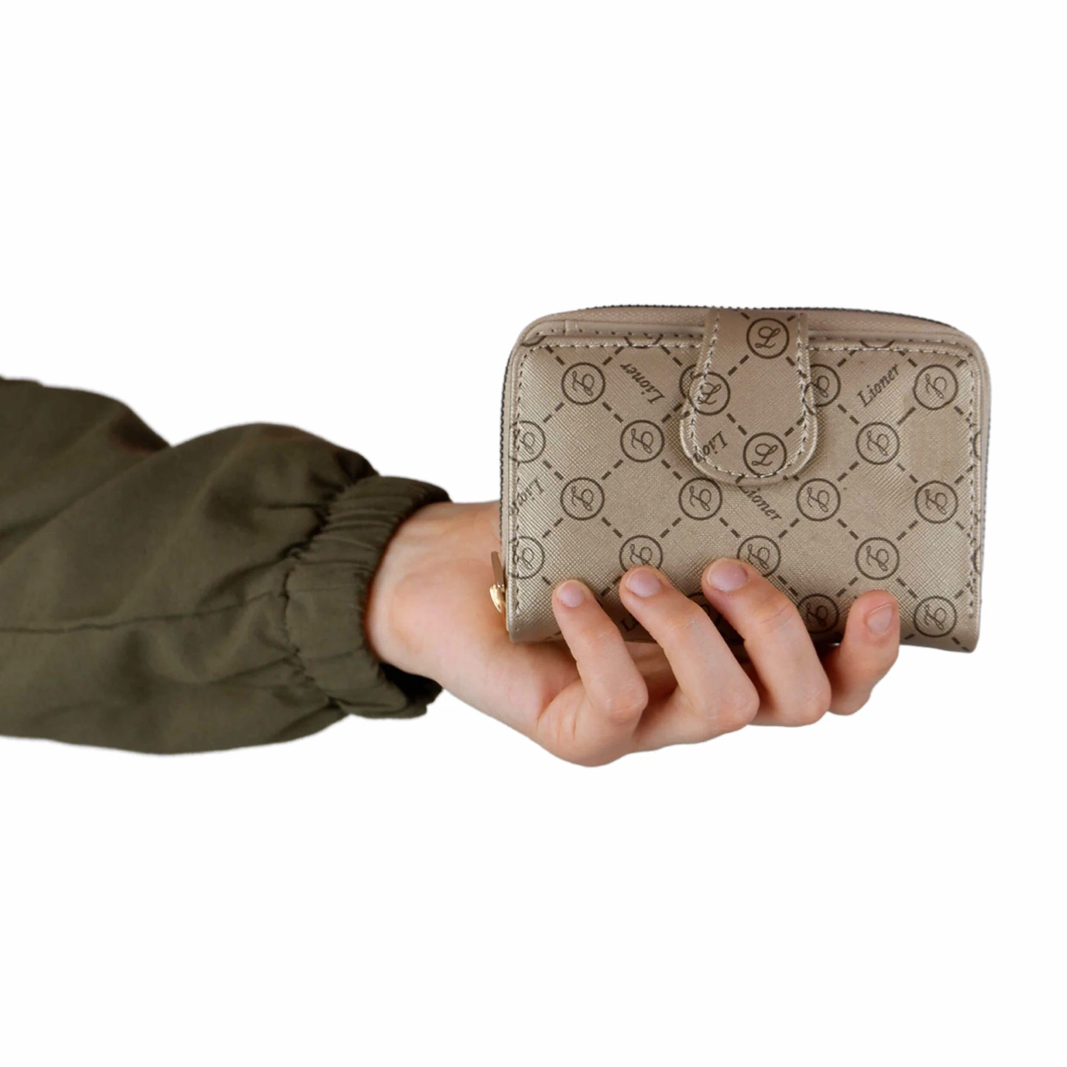 Bagacar Bej Fermuarlı Kare Mini Bayan Cüzdanı