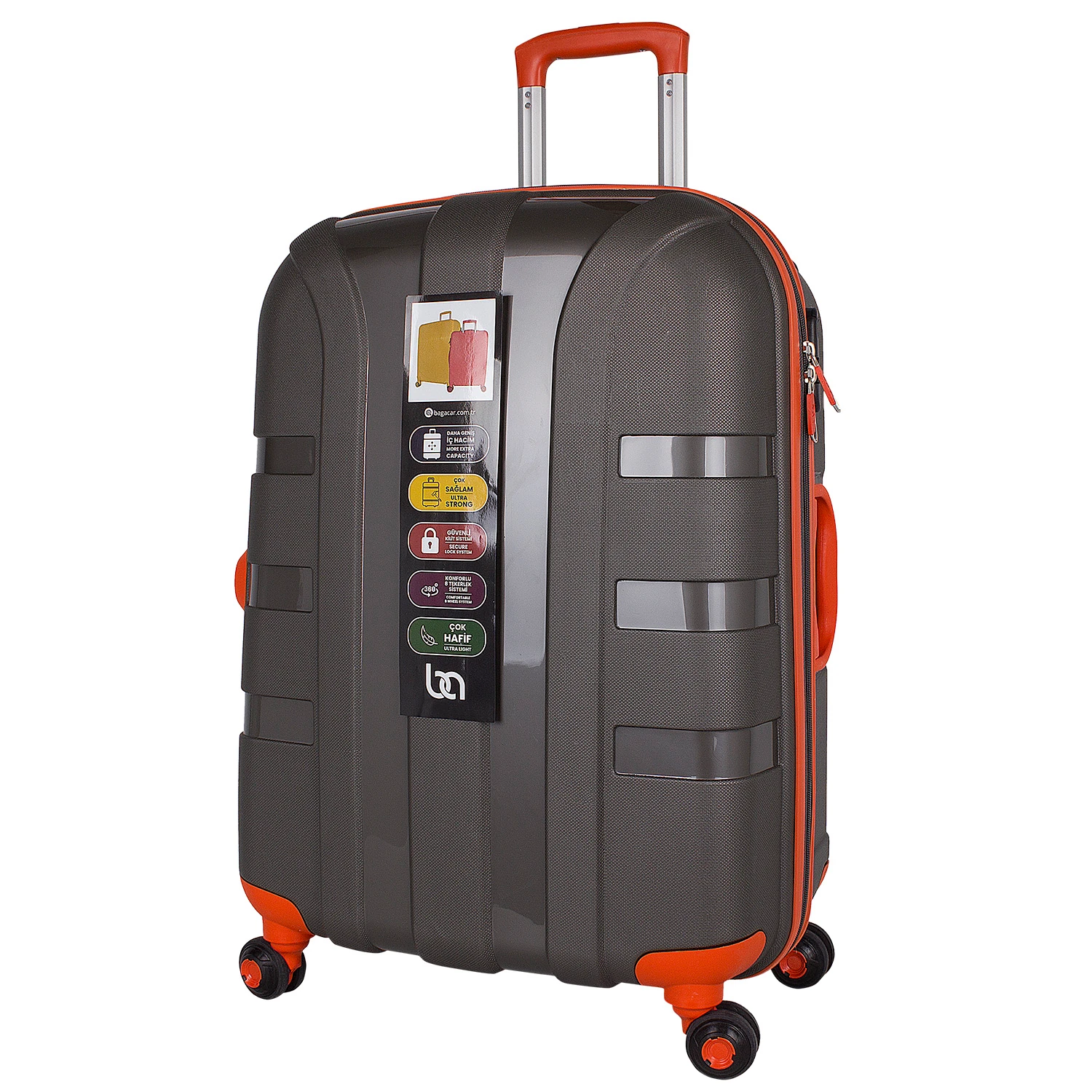 Bagacar IV Sert Silikon Kırılmaz Büyük Boy Valiz Turkuaz Füme