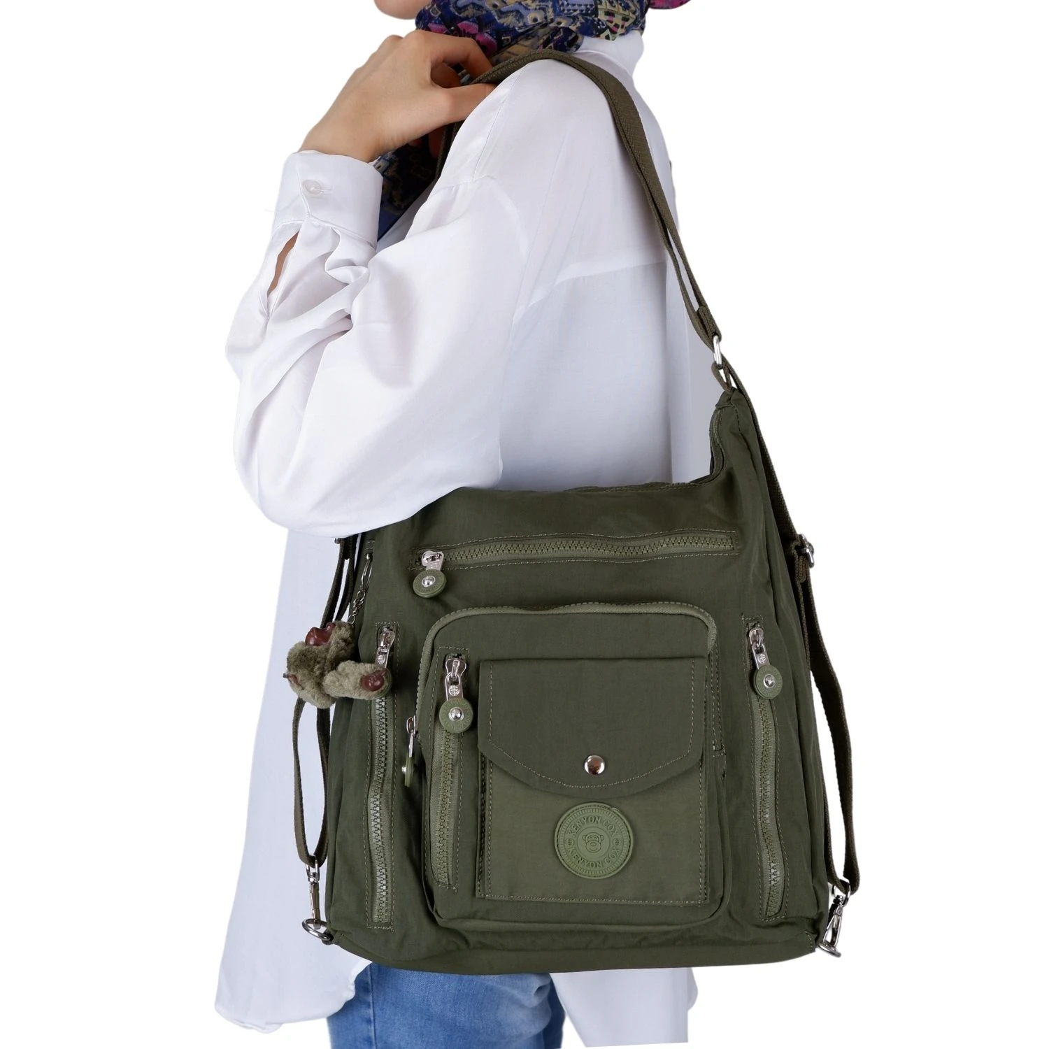 Kenyon Cox B219 Klinkır Kumaş Hafif Sırt Çantası ve Kol Çantası Yeşil